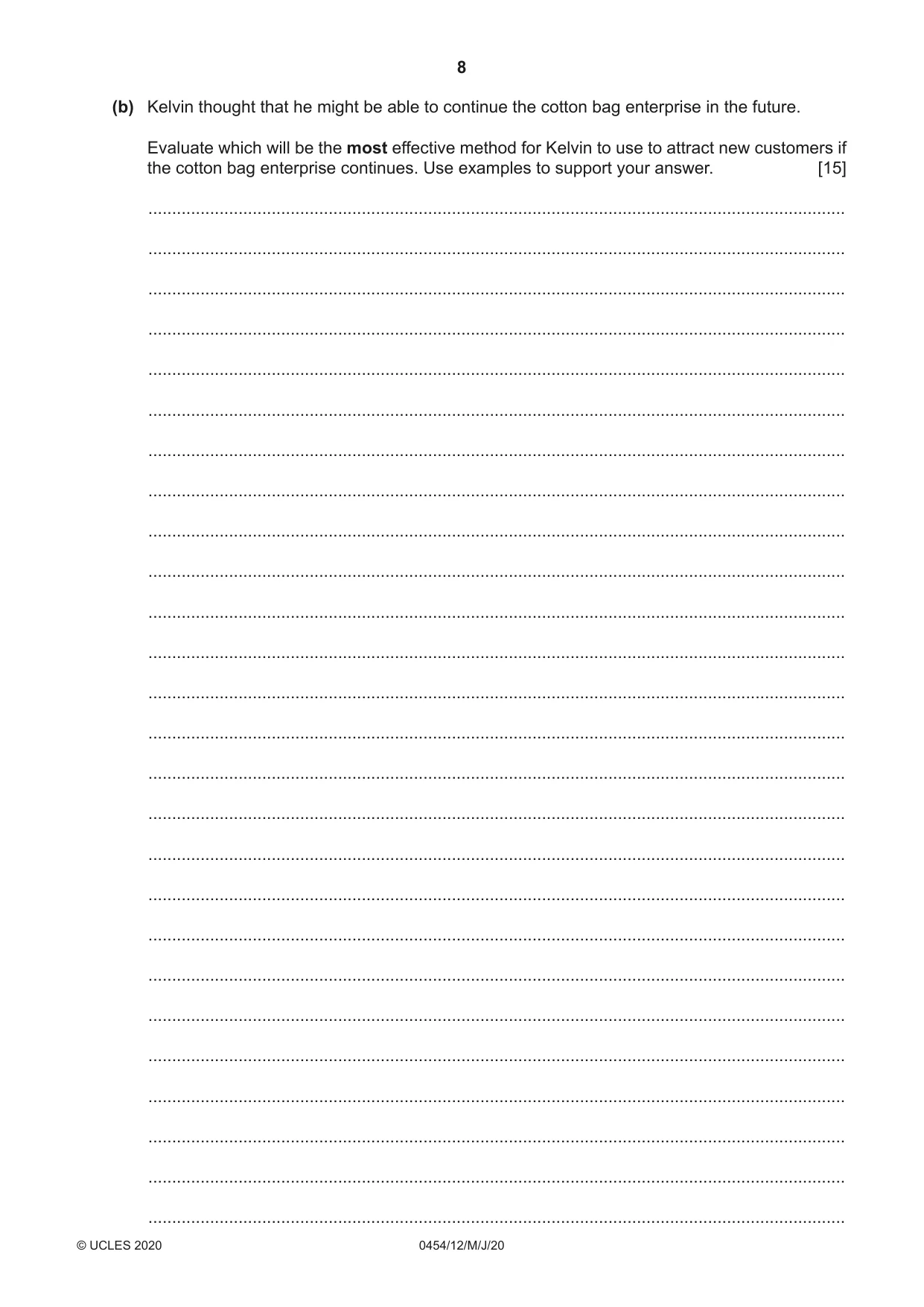Cambridge IGCSE Enterprise 0454 2020 May/June Paper 1 · Variant 2 question paper, page 8 of 16