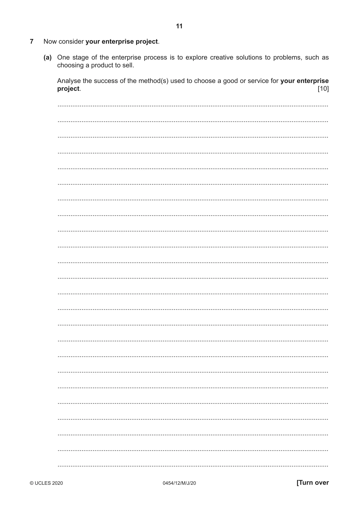 Cambridge IGCSE Enterprise 0454 2020 May/June Paper 1 · Variant 2 question paper, page 11 of 16