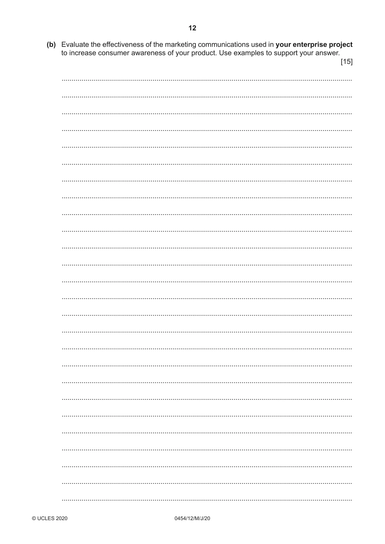 Cambridge IGCSE Enterprise 0454 2020 May/June Paper 1 · Variant 2 question paper, page 12 of 16