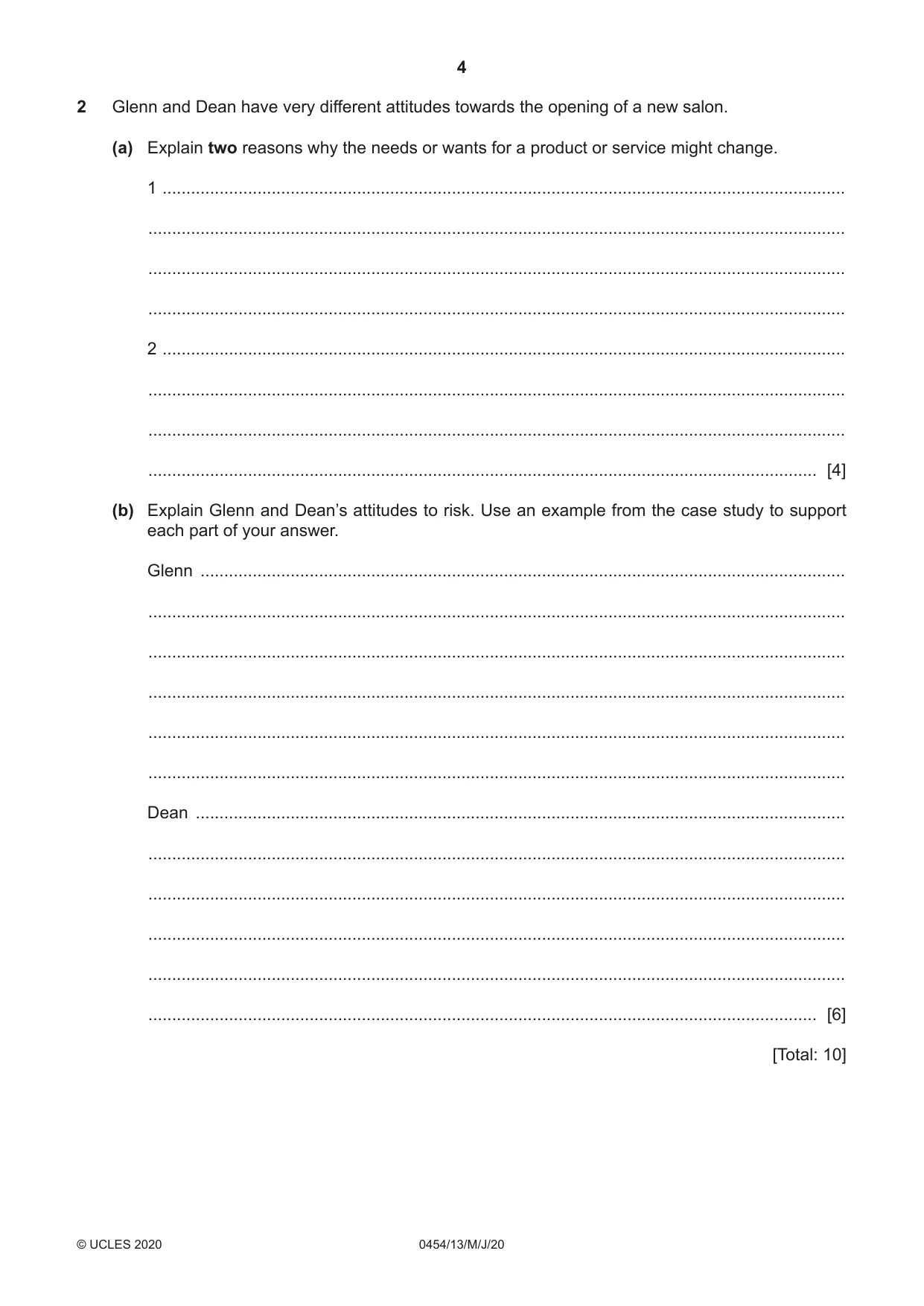 Cambridge IGCSE Enterprise 0454 2020 May/June Paper 1 · Variant 3 question paper, page 4 of 16