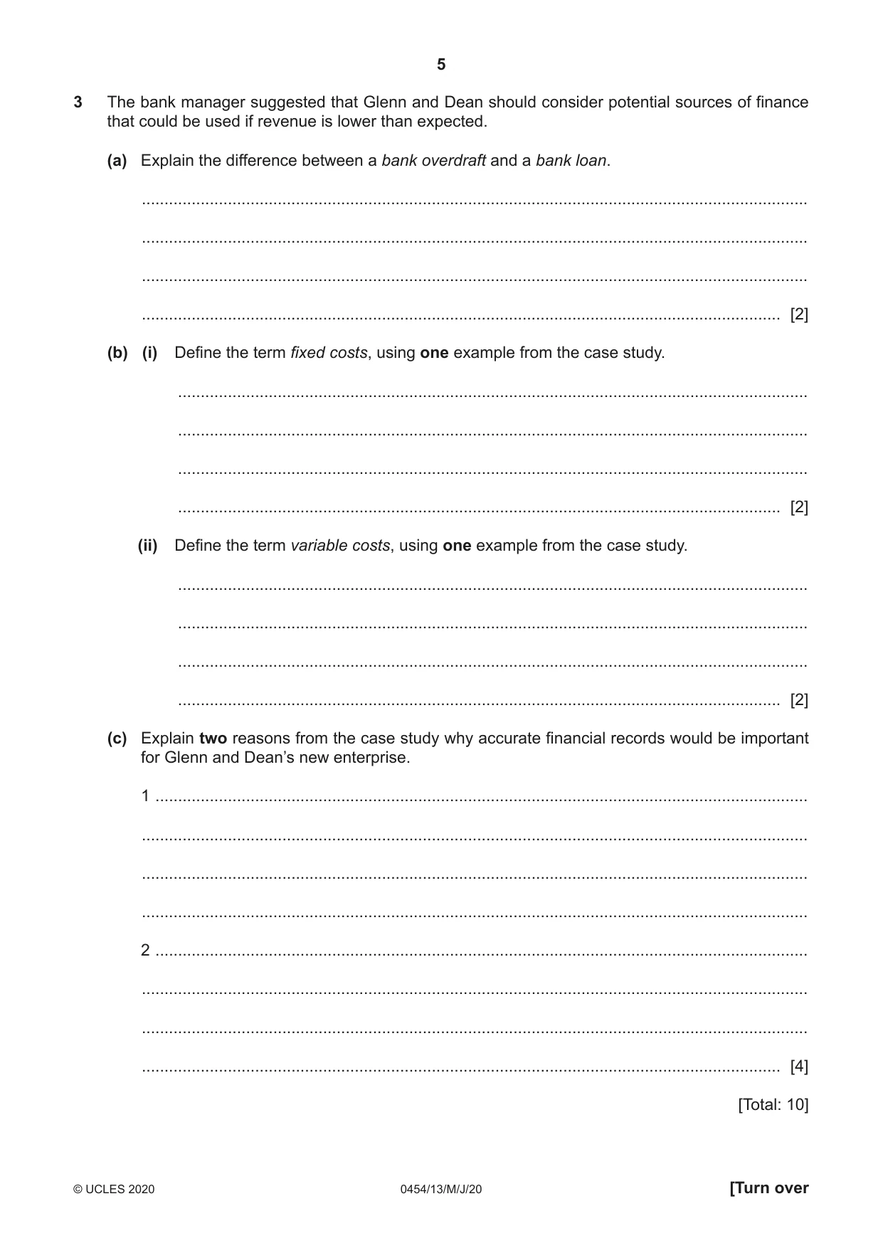 Cambridge IGCSE Enterprise 0454 2020 May/June Paper 1 · Variant 3 question paper, page 5 of 16