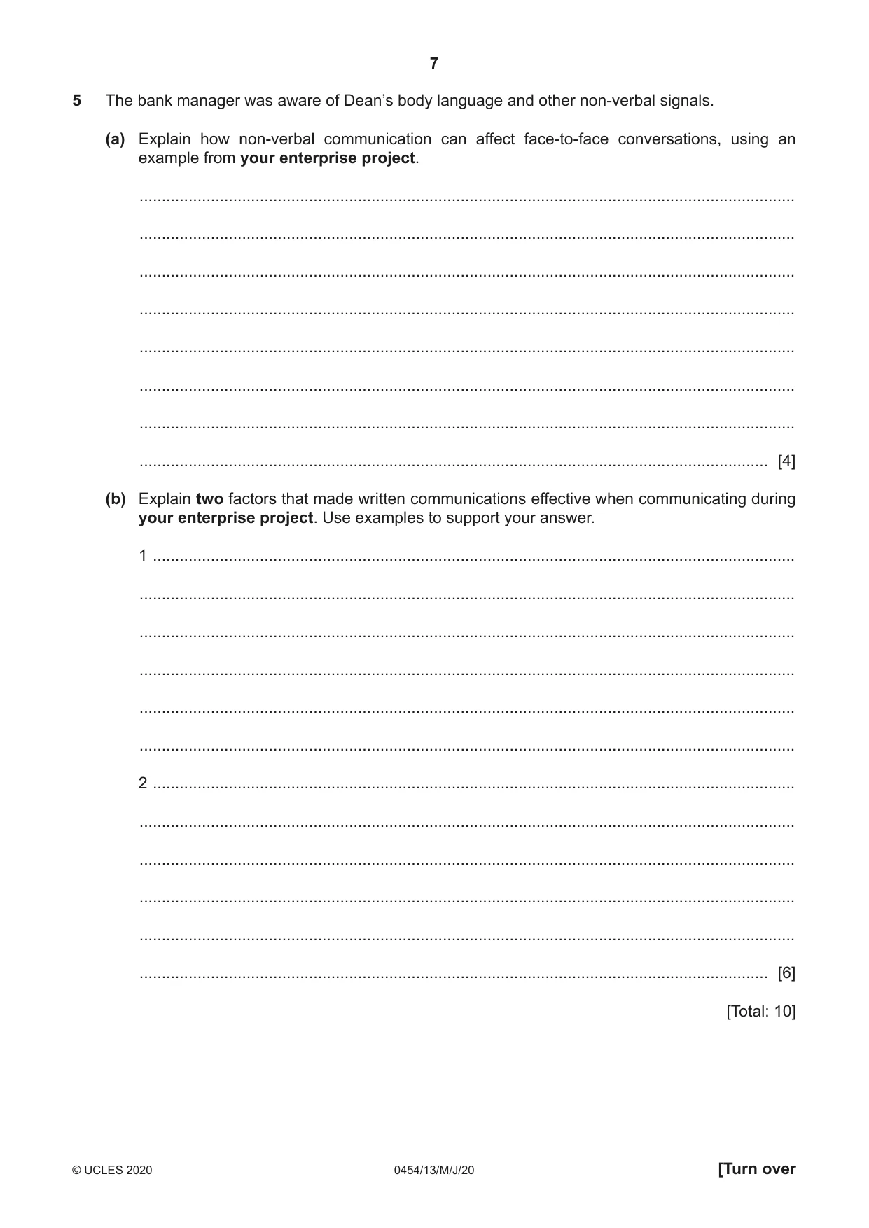Cambridge IGCSE Enterprise 0454 2020 May/June Paper 1 · Variant 3 question paper, page 7 of 16