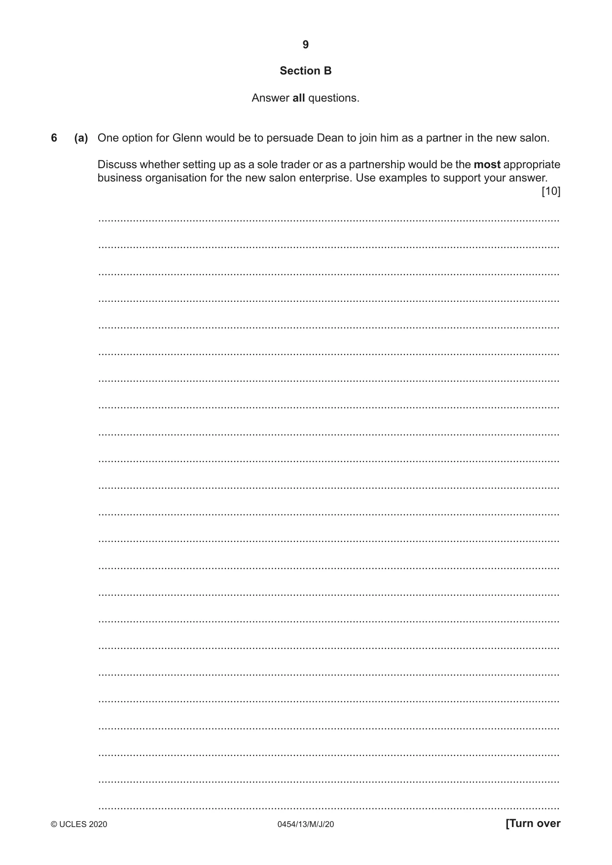Cambridge IGCSE Enterprise 0454 2020 May/June Paper 1 · Variant 3 question paper, page 9 of 16