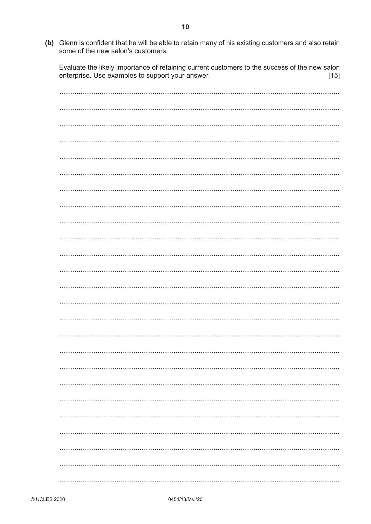 Cambridge IGCSE Enterprise 0454 2020 May/June Paper 1 · Variant 3 question paper, page 10 of 16