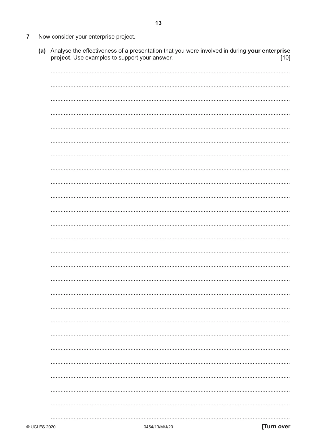 Cambridge IGCSE Enterprise 0454 2020 May/June Paper 1 · Variant 3 question paper, page 13 of 16