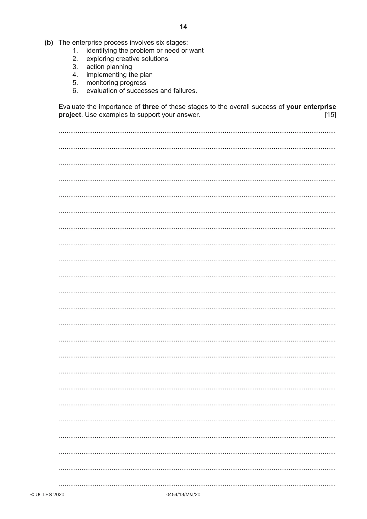 Cambridge IGCSE Enterprise 0454 2020 May/June Paper 1 · Variant 3 question paper, page 14 of 16