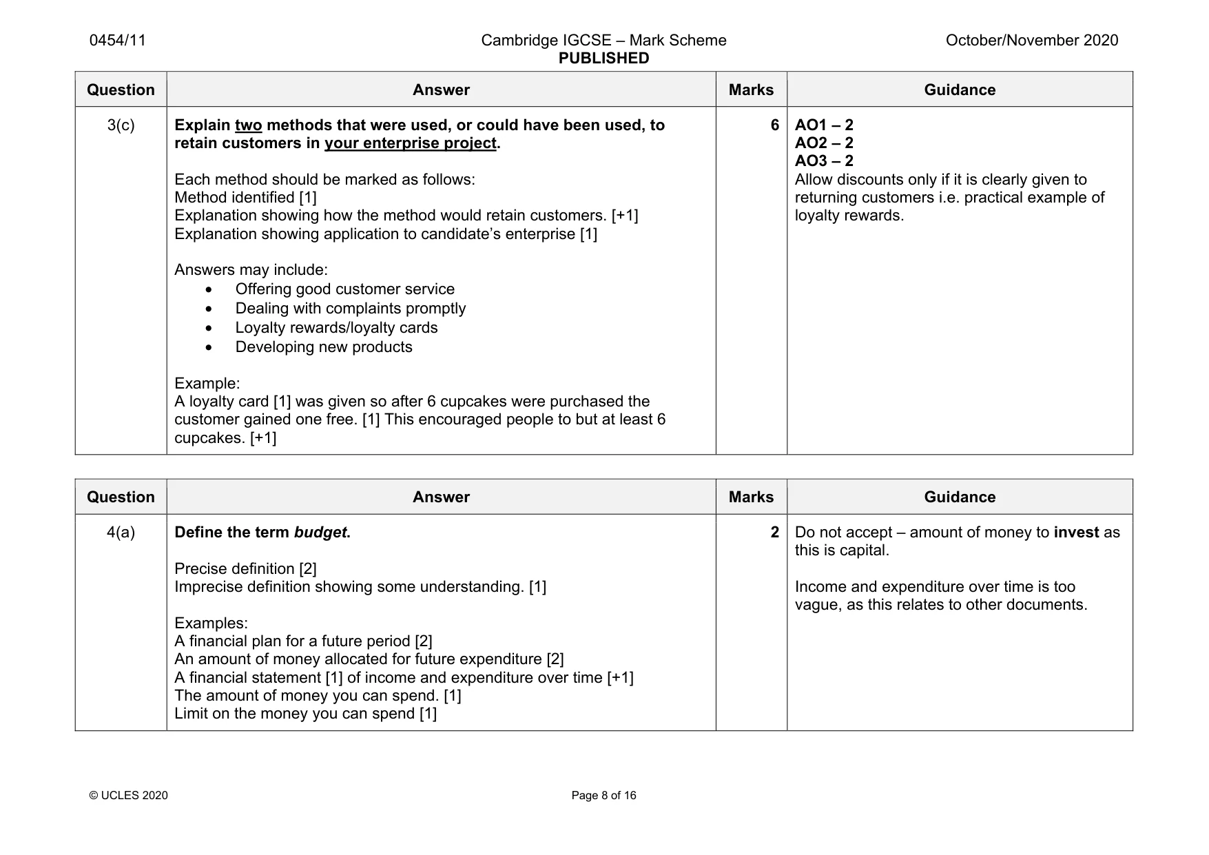 Mark scheme, page 8 of 16