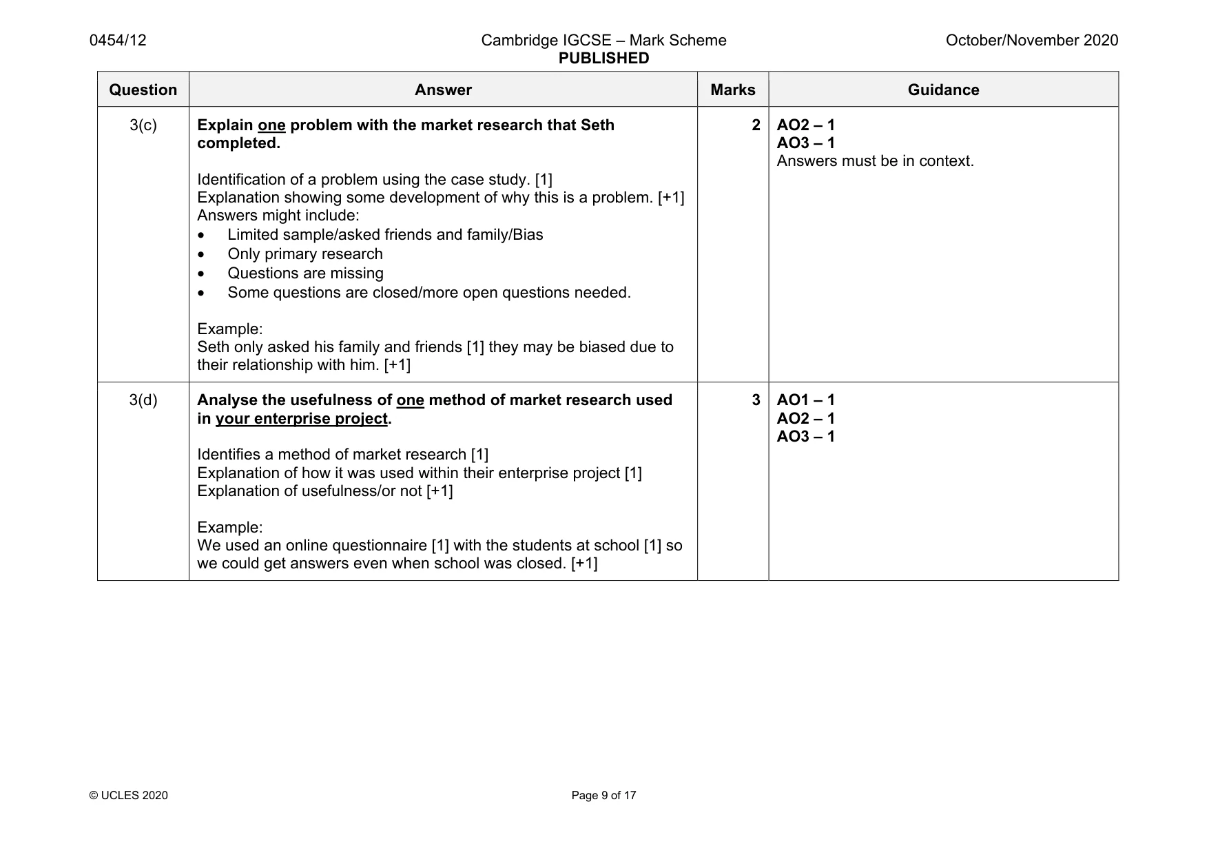 Mark scheme, page 9 of 17