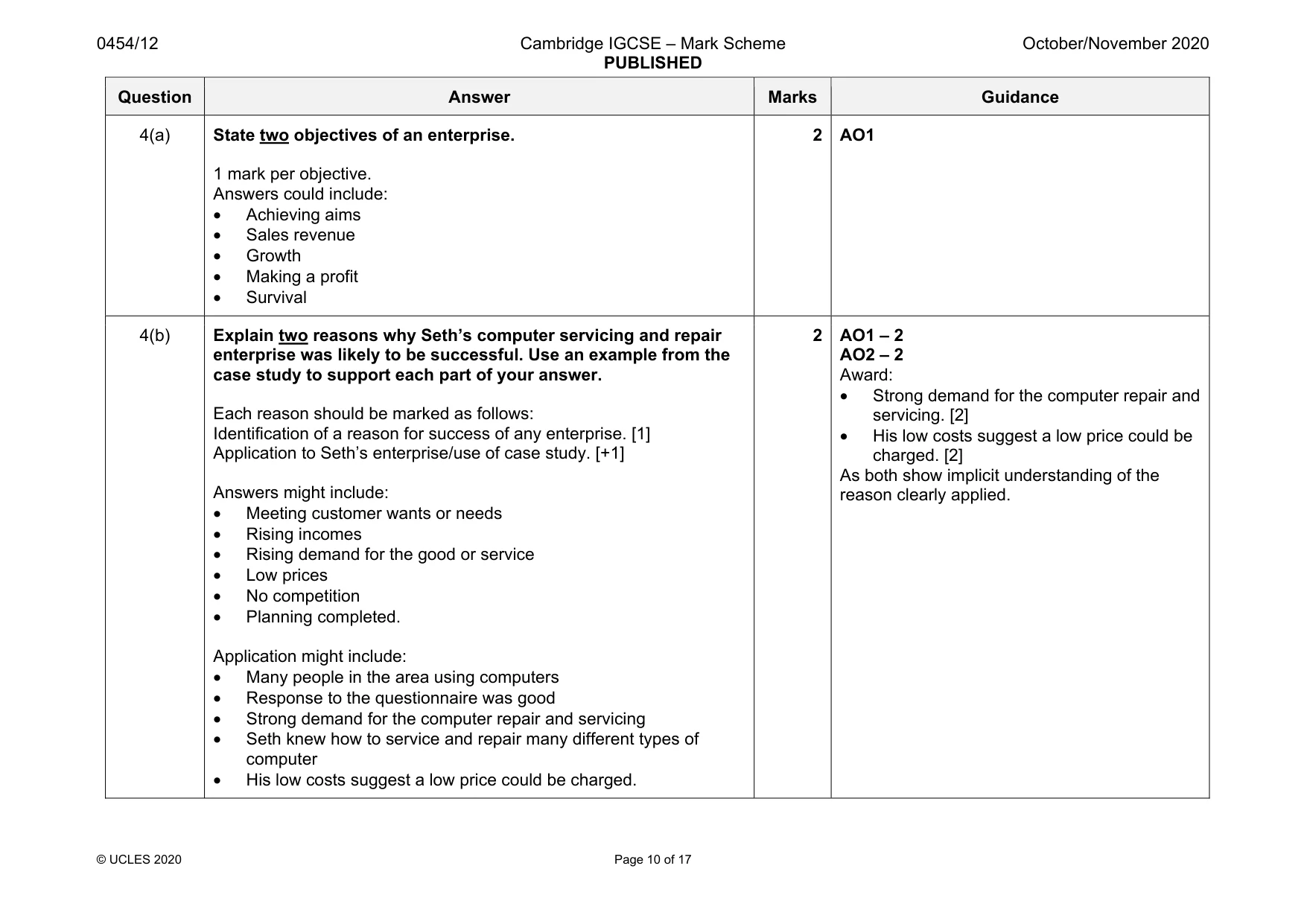 Mark scheme, page 10 of 17
