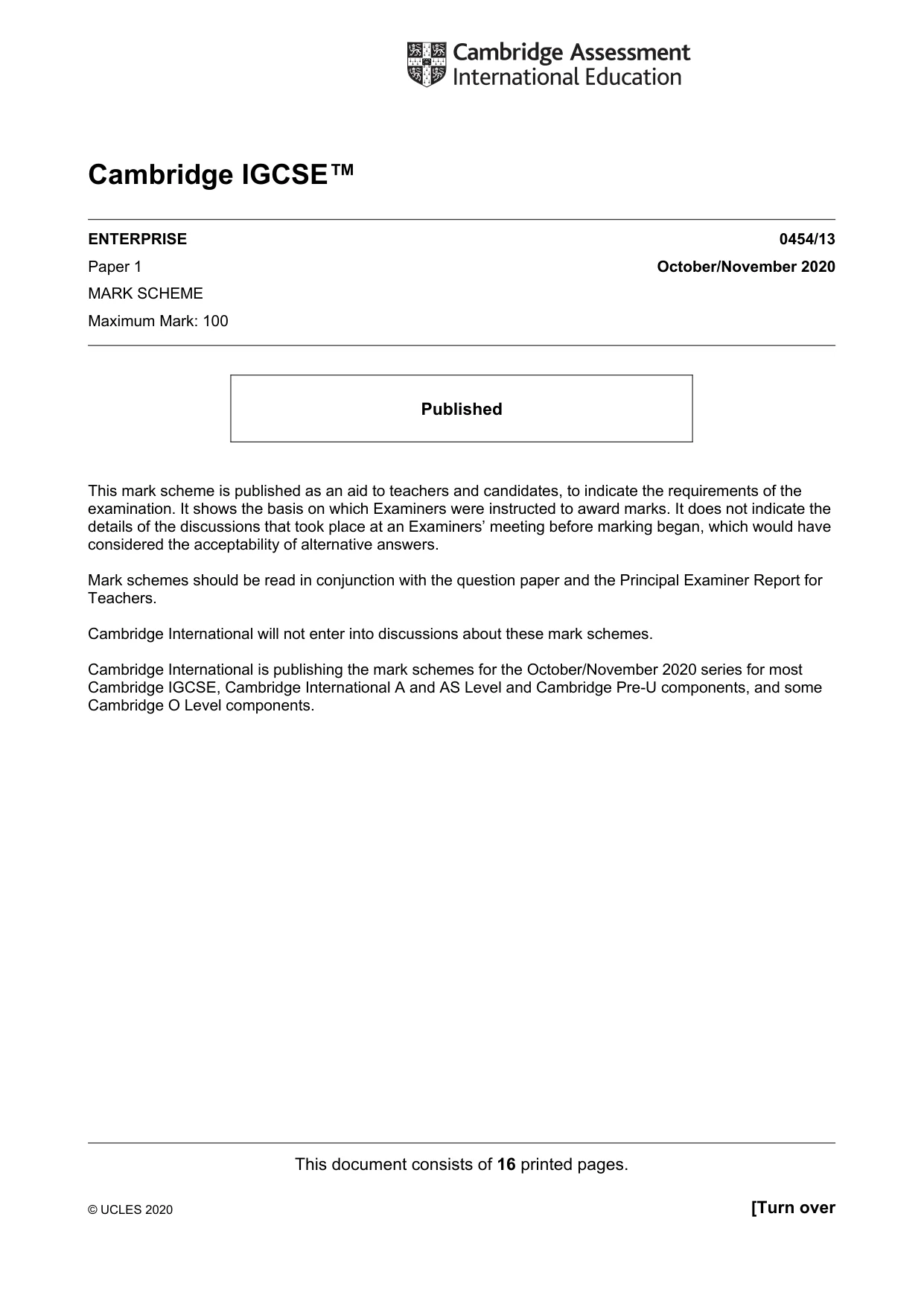 Mark scheme, page 1 of 16