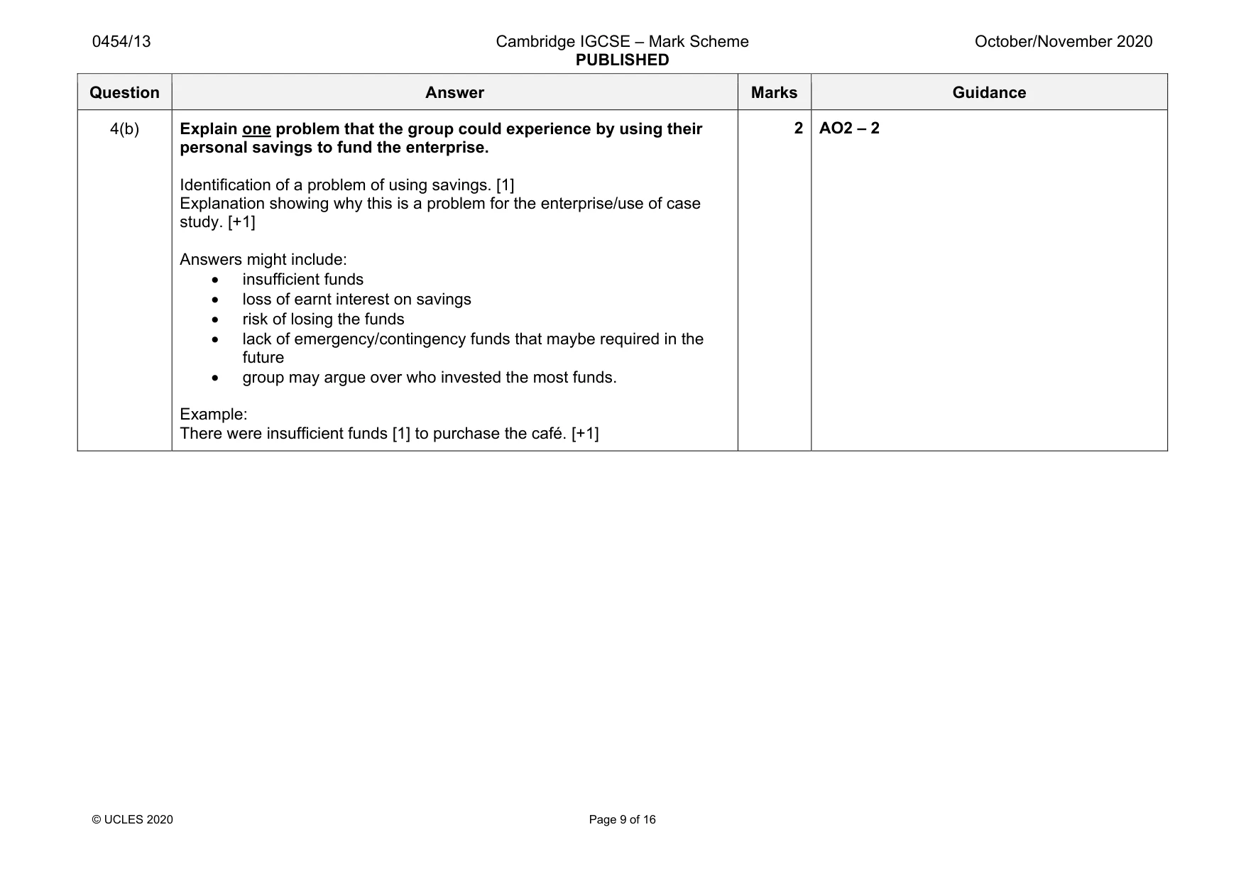 Mark scheme, page 9 of 16