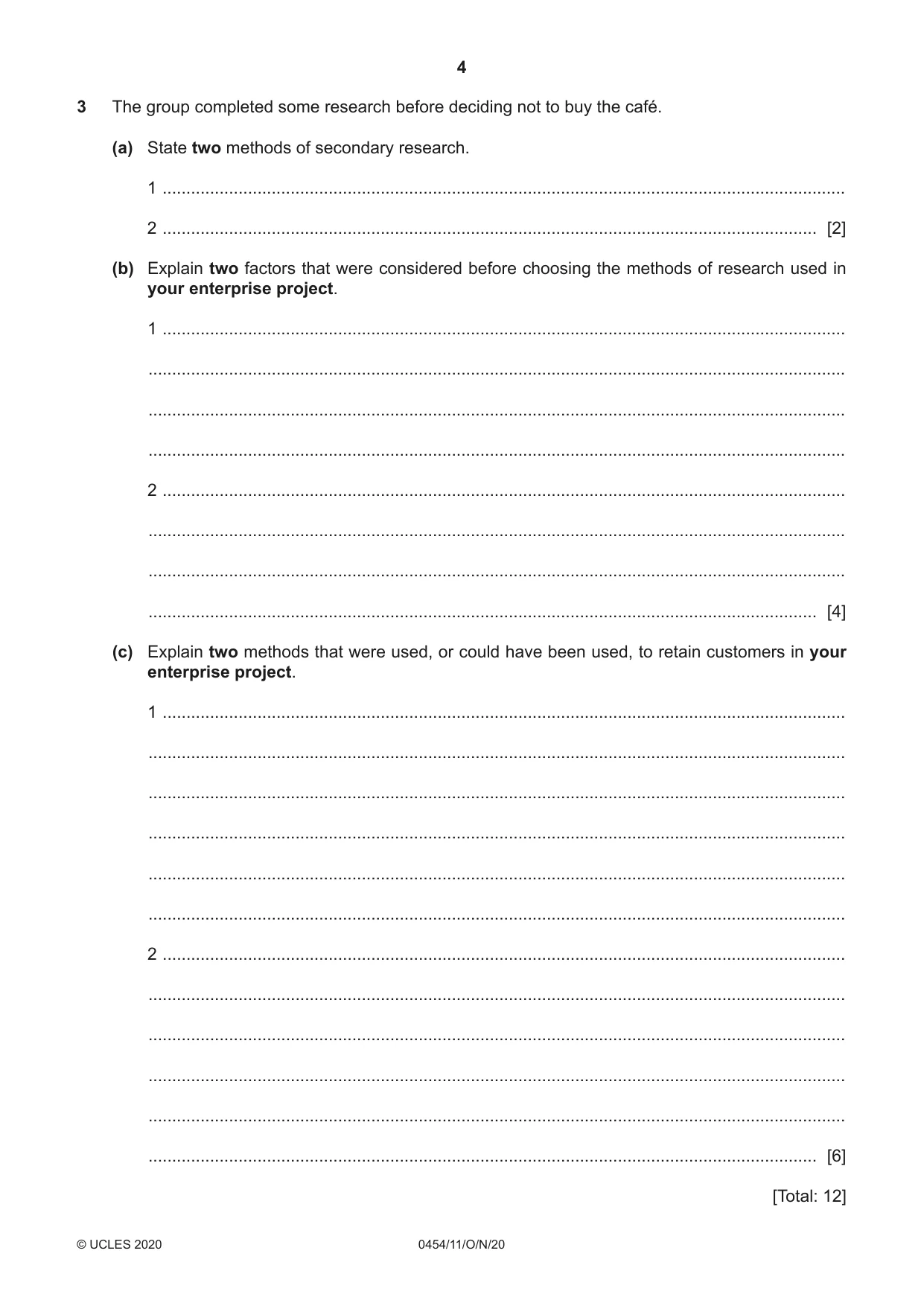 Cambridge IGCSE Enterprise 0454 2020 Oct/Nov Paper 1 · Variant 1 question paper, page 4 of 16