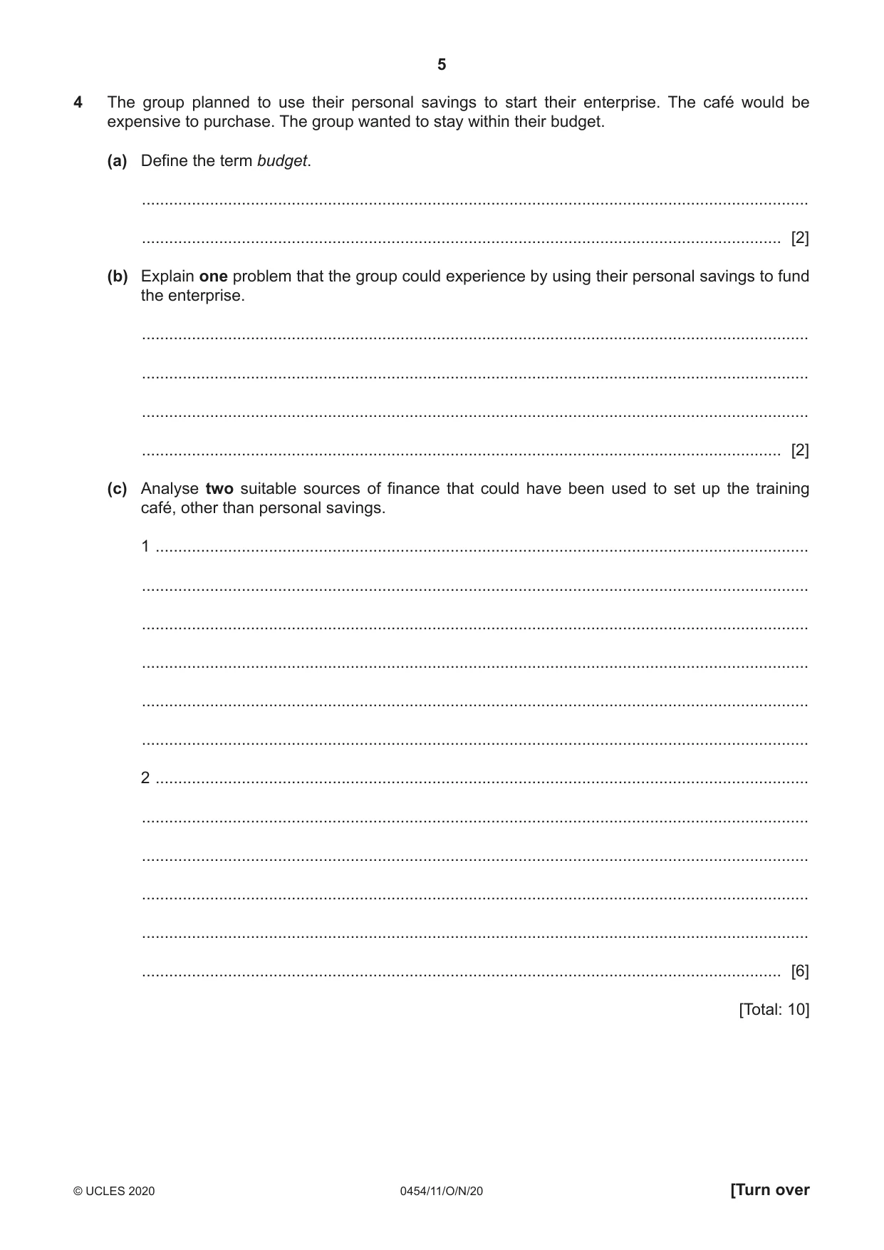 Cambridge IGCSE Enterprise 0454 2020 Oct/Nov Paper 1 · Variant 1 question paper, page 5 of 16