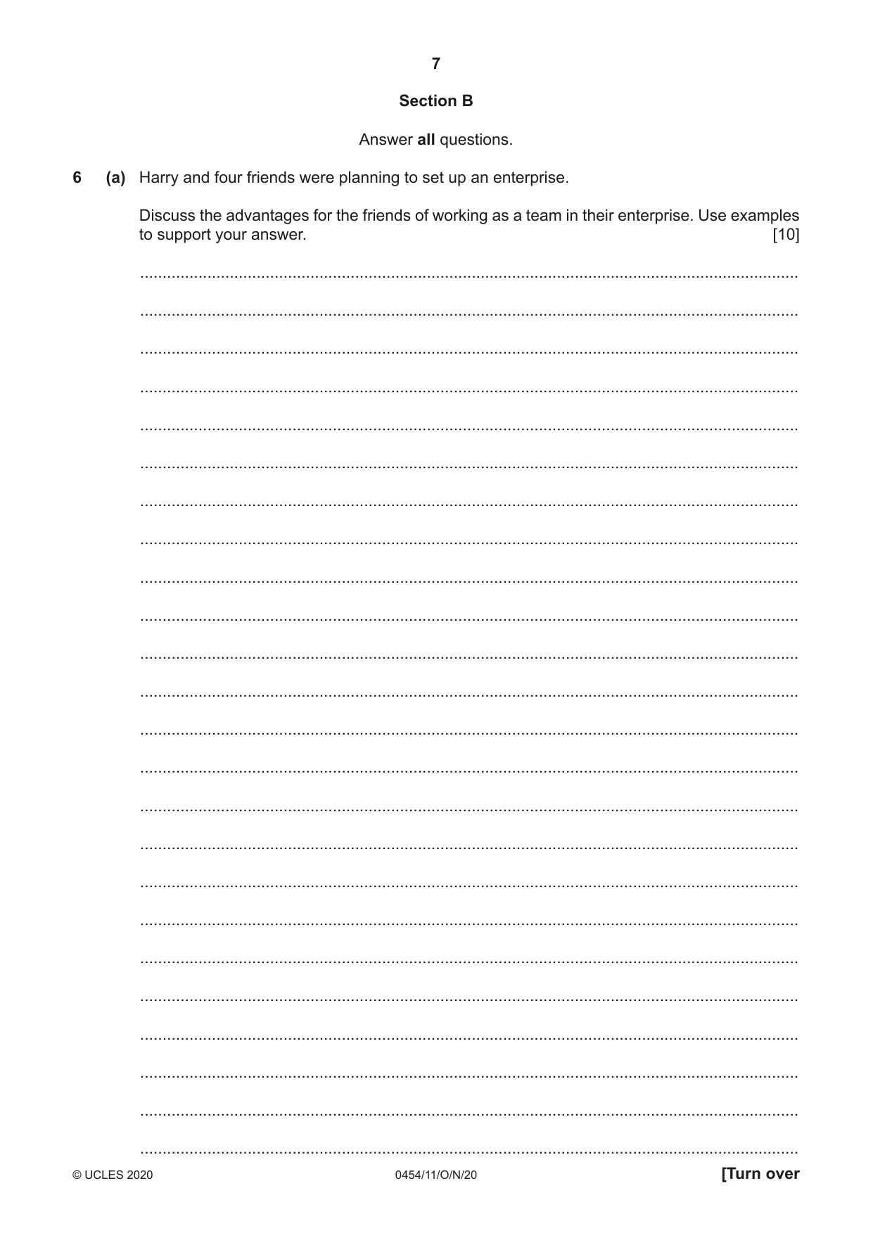 Cambridge IGCSE Enterprise 0454 2020 Oct/Nov Paper 1 · Variant 1 question paper, page 7 of 16
