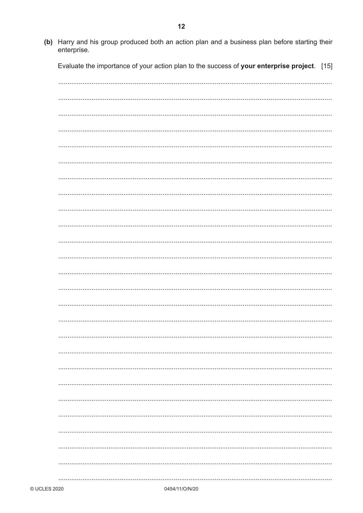 Cambridge IGCSE Enterprise 0454 2020 Oct/Nov Paper 1 · Variant 1 question paper, page 12 of 16