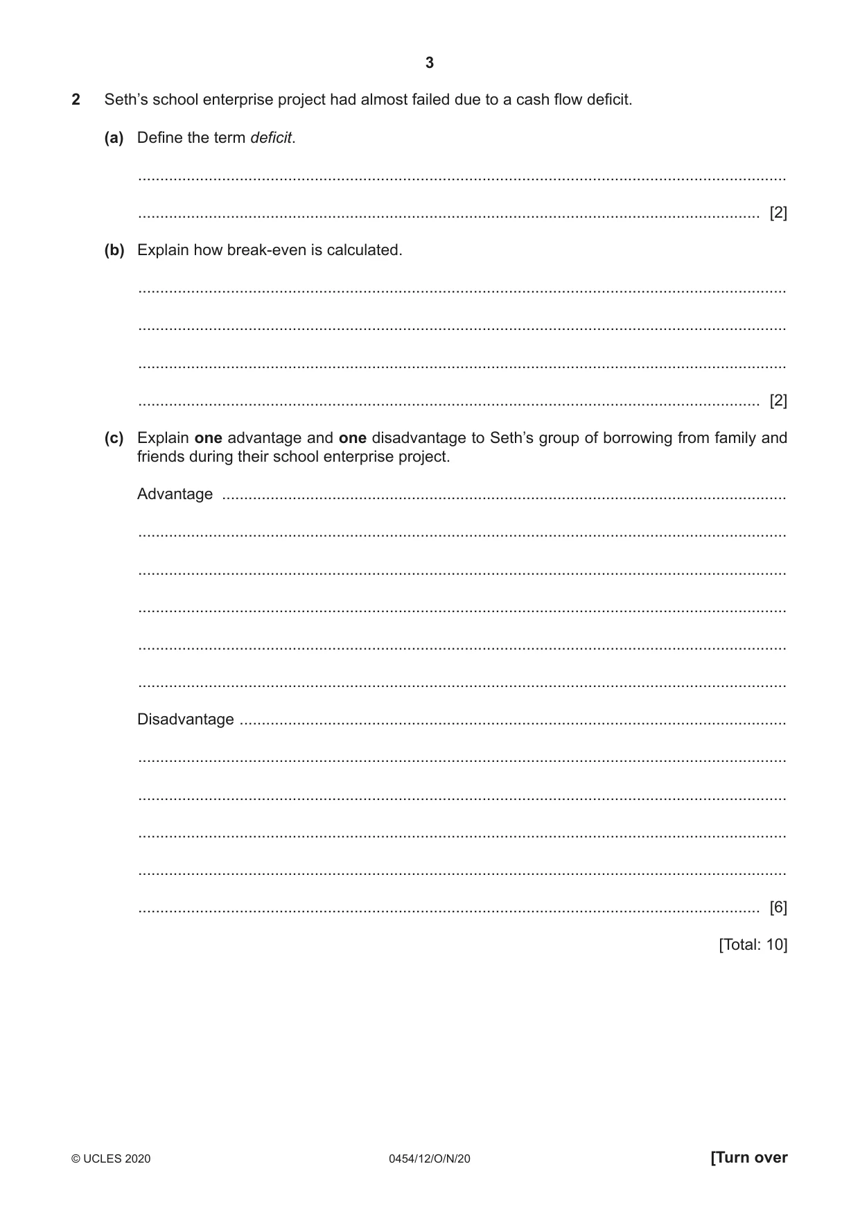 Cambridge IGCSE Enterprise 0454 2020 Oct/Nov Paper 1 · Variant 2 question paper, page 3 of 16