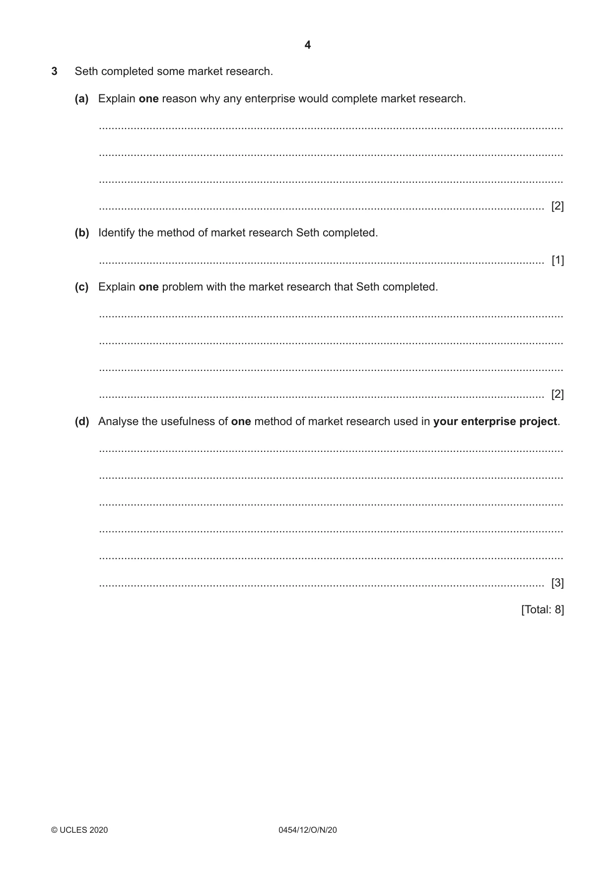 Cambridge IGCSE Enterprise 0454 2020 Oct/Nov Paper 1 · Variant 2 question paper, page 4 of 16