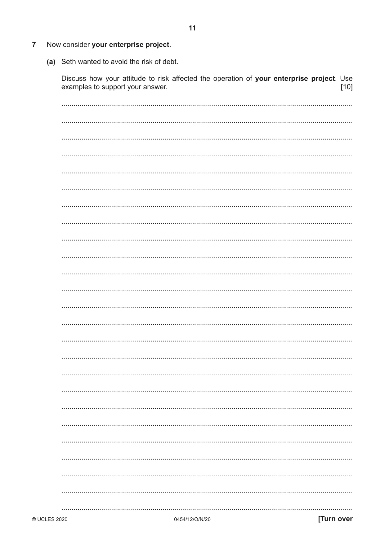 Cambridge IGCSE Enterprise 0454 2020 Oct/Nov Paper 1 · Variant 2 question paper, page 11 of 16