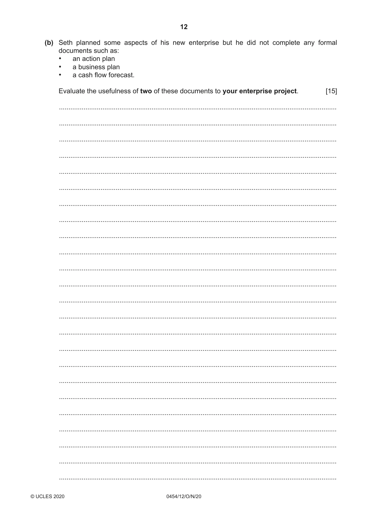 Cambridge IGCSE Enterprise 0454 2020 Oct/Nov Paper 1 · Variant 2 question paper, page 12 of 16