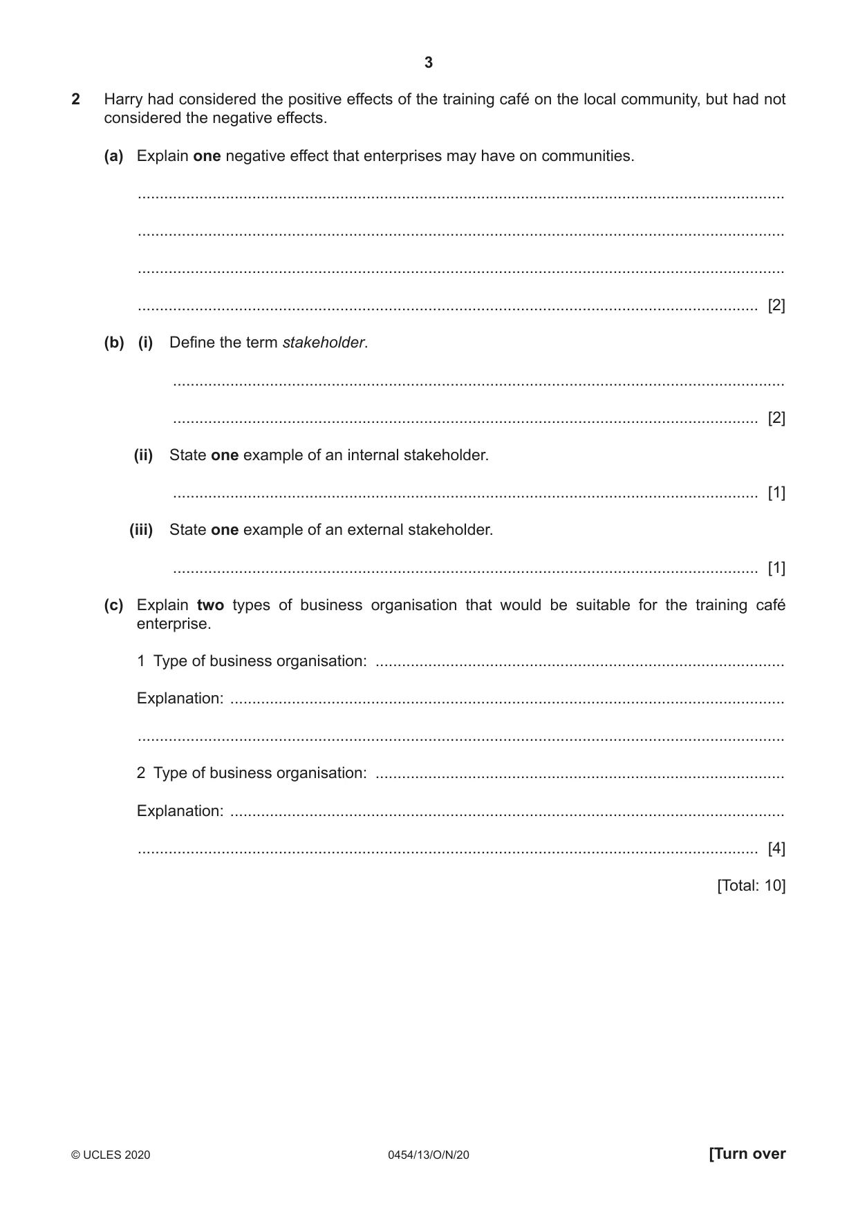 Cambridge IGCSE Enterprise 0454 2020 Oct/Nov Paper 1 · Variant 3 question paper, page 3 of 16