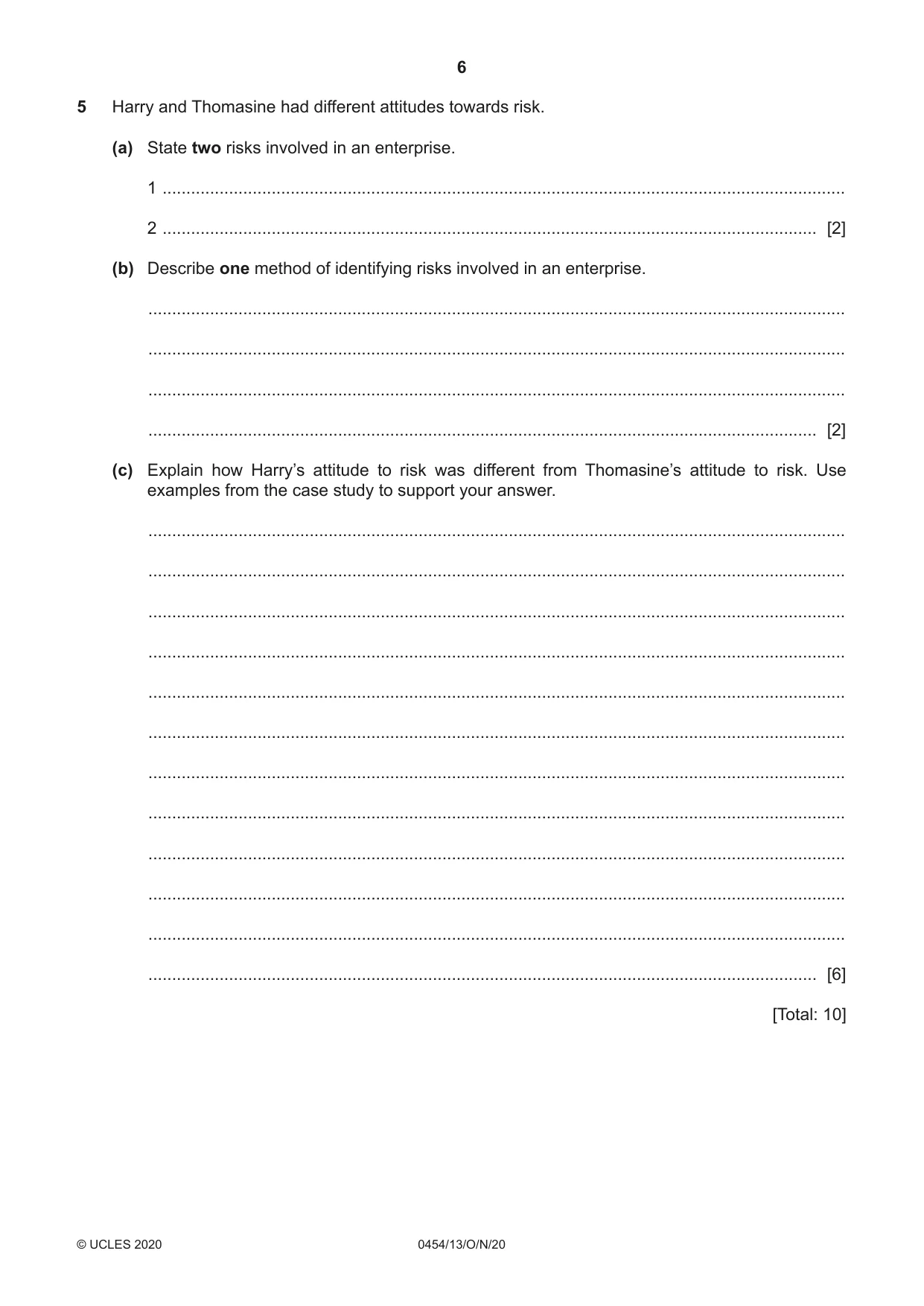 Cambridge IGCSE Enterprise 0454 2020 Oct/Nov Paper 1 · Variant 3 question paper, page 6 of 16
