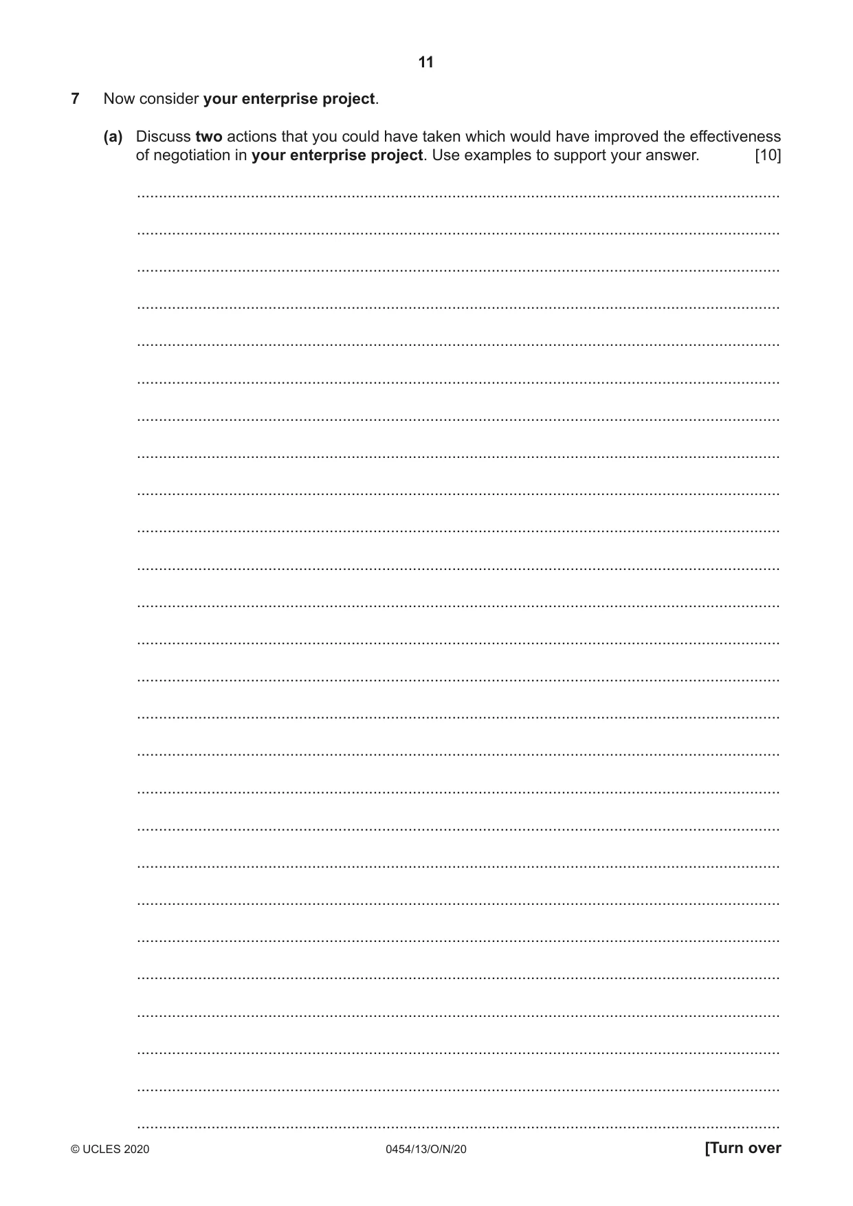 Cambridge IGCSE Enterprise 0454 2020 Oct/Nov Paper 1 · Variant 3 question paper, page 11 of 16