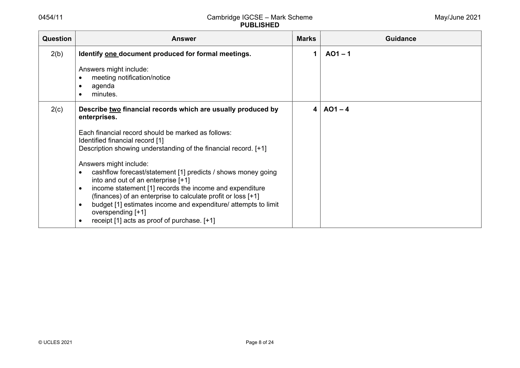 Mark scheme, page 8 of 24