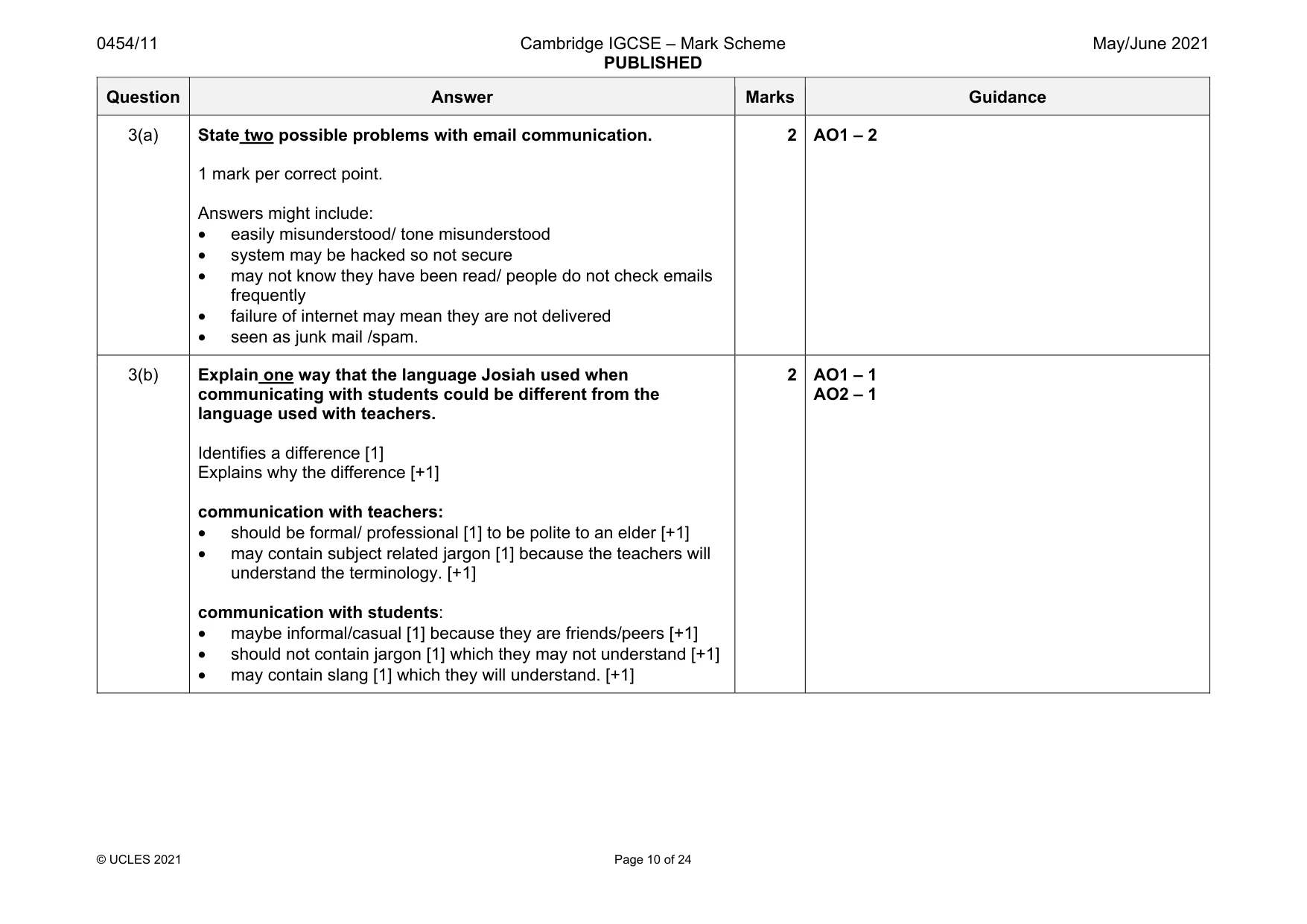 Mark scheme, page 10 of 24