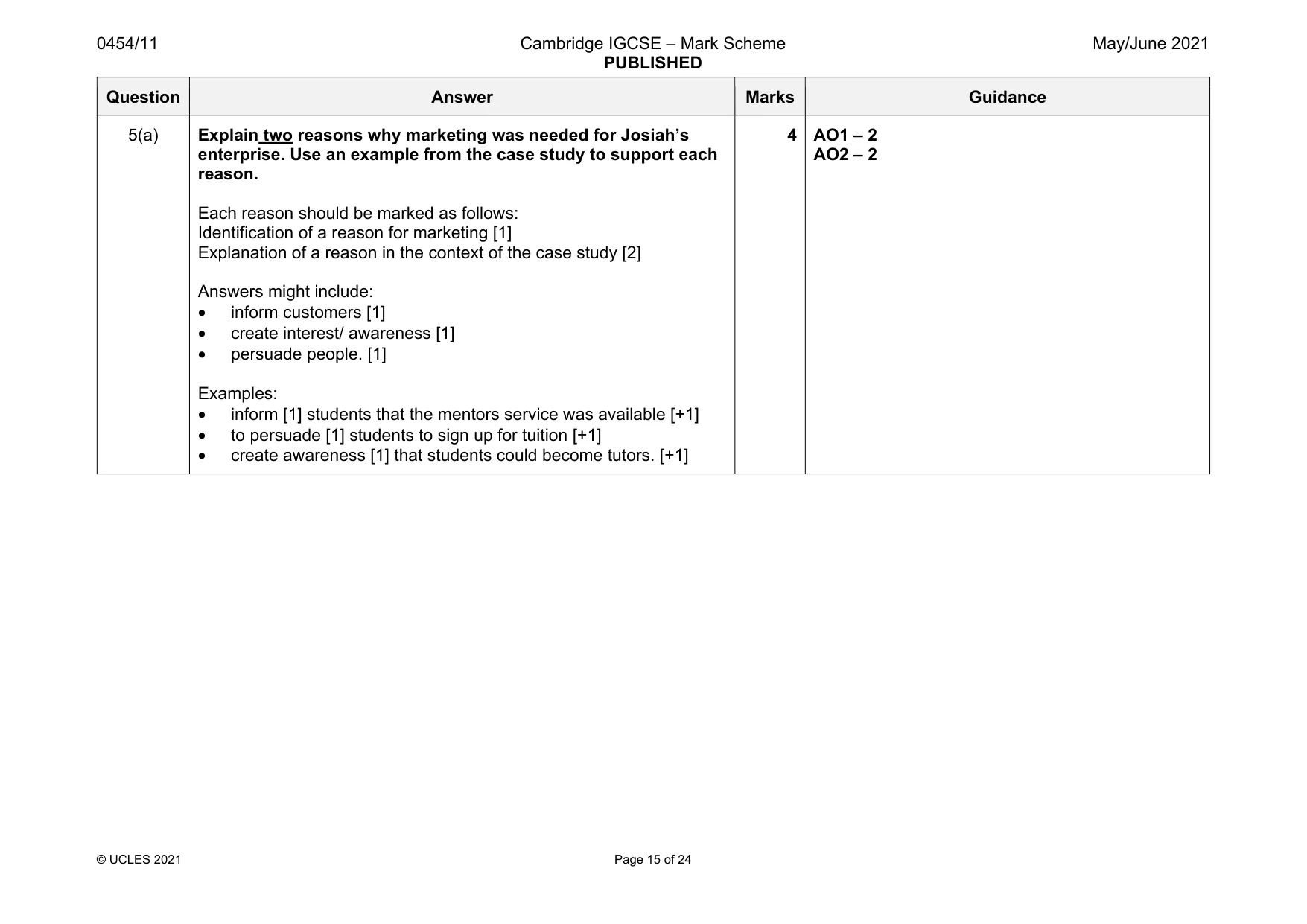Mark scheme, page 15 of 24