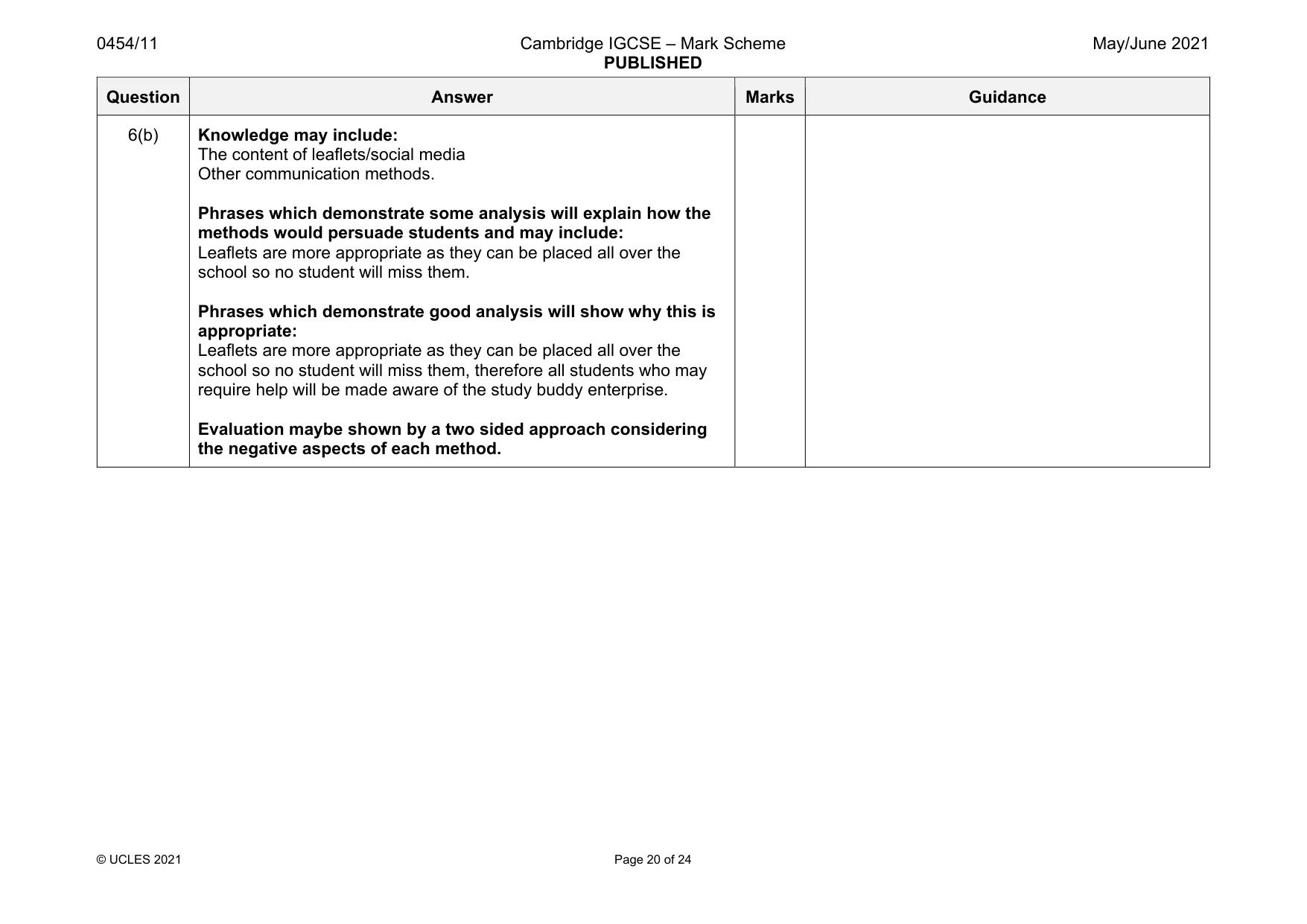 Mark scheme, page 20 of 24