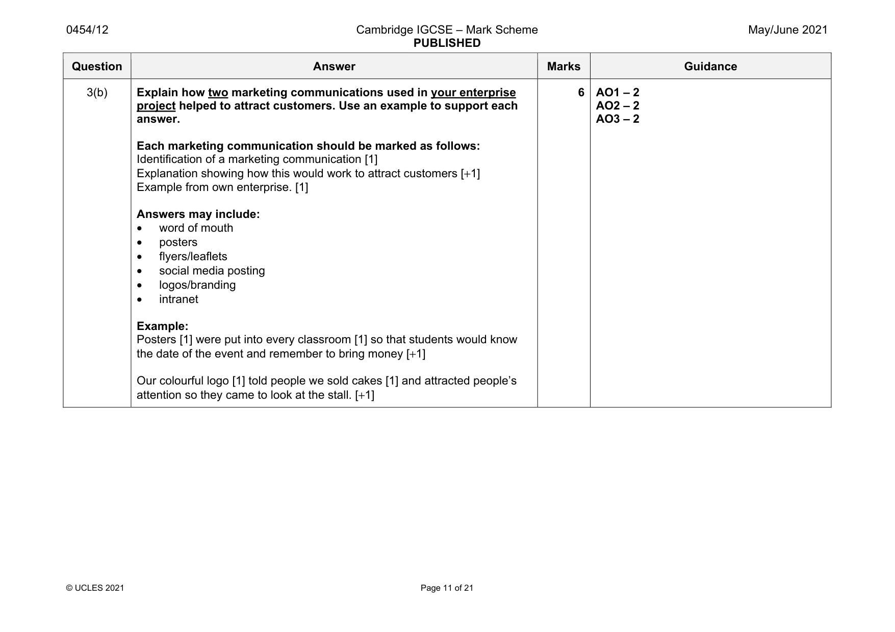 Mark scheme, page 11 of 21