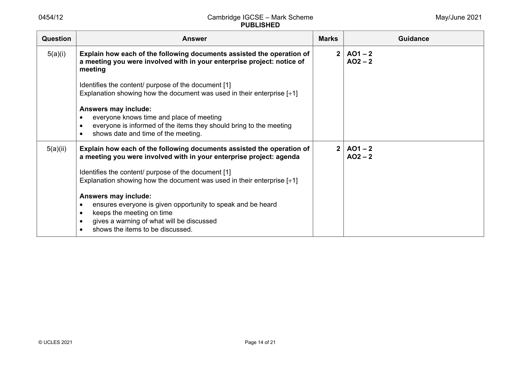 Mark scheme, page 14 of 21