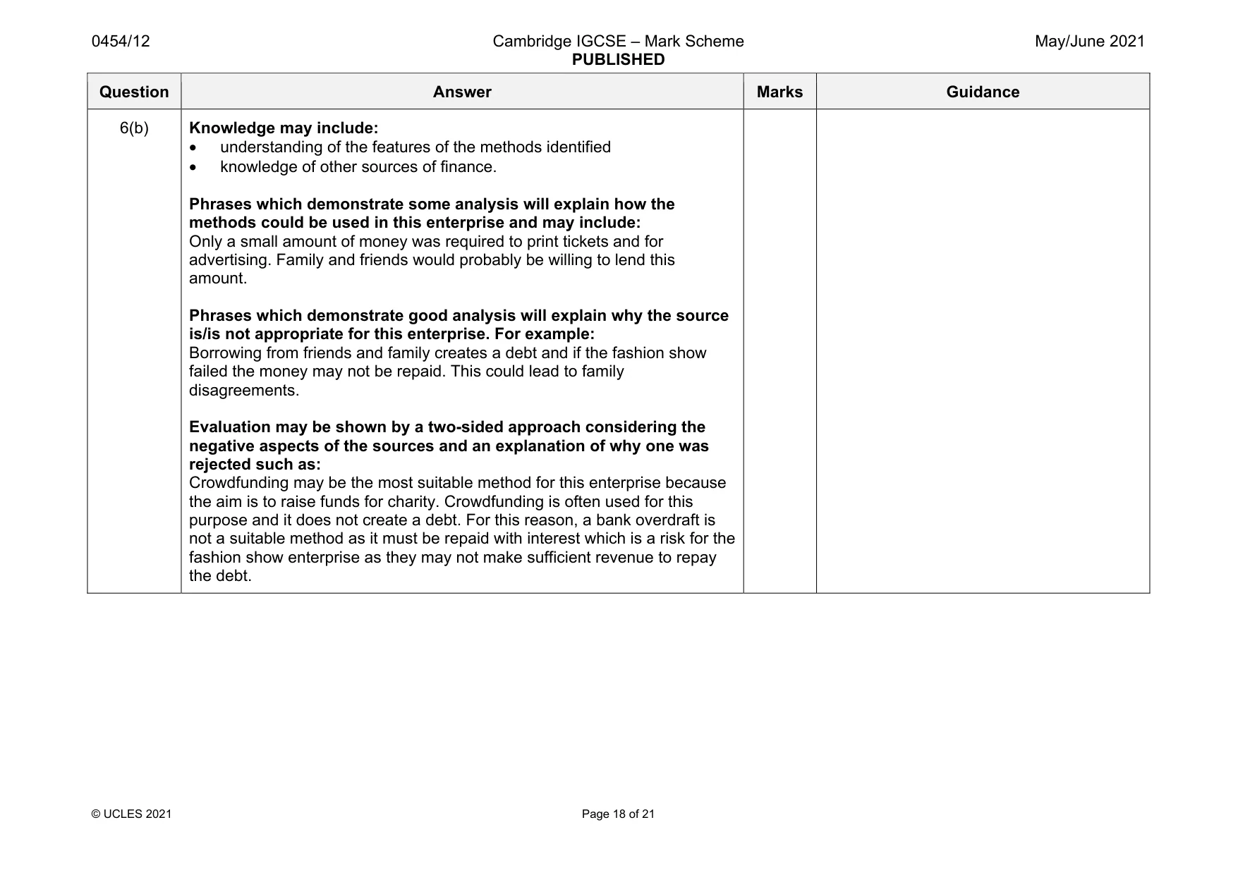 Mark scheme, page 18 of 21