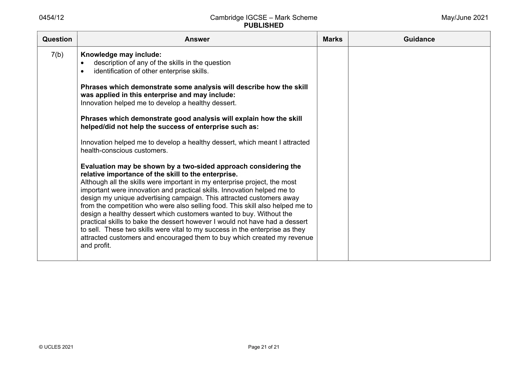 Mark scheme, page 21 of 21