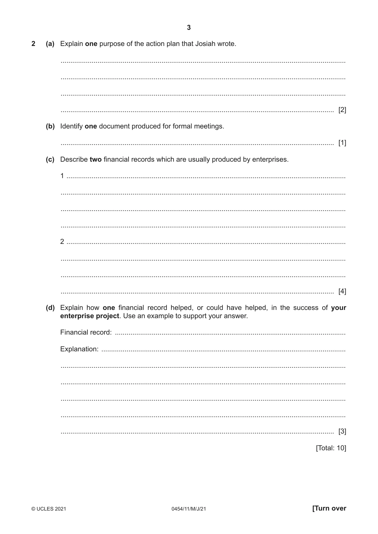 Cambridge IGCSE Enterprise 0454 2021 May/June Paper 1 · Variant 1 question paper, page 3 of 16