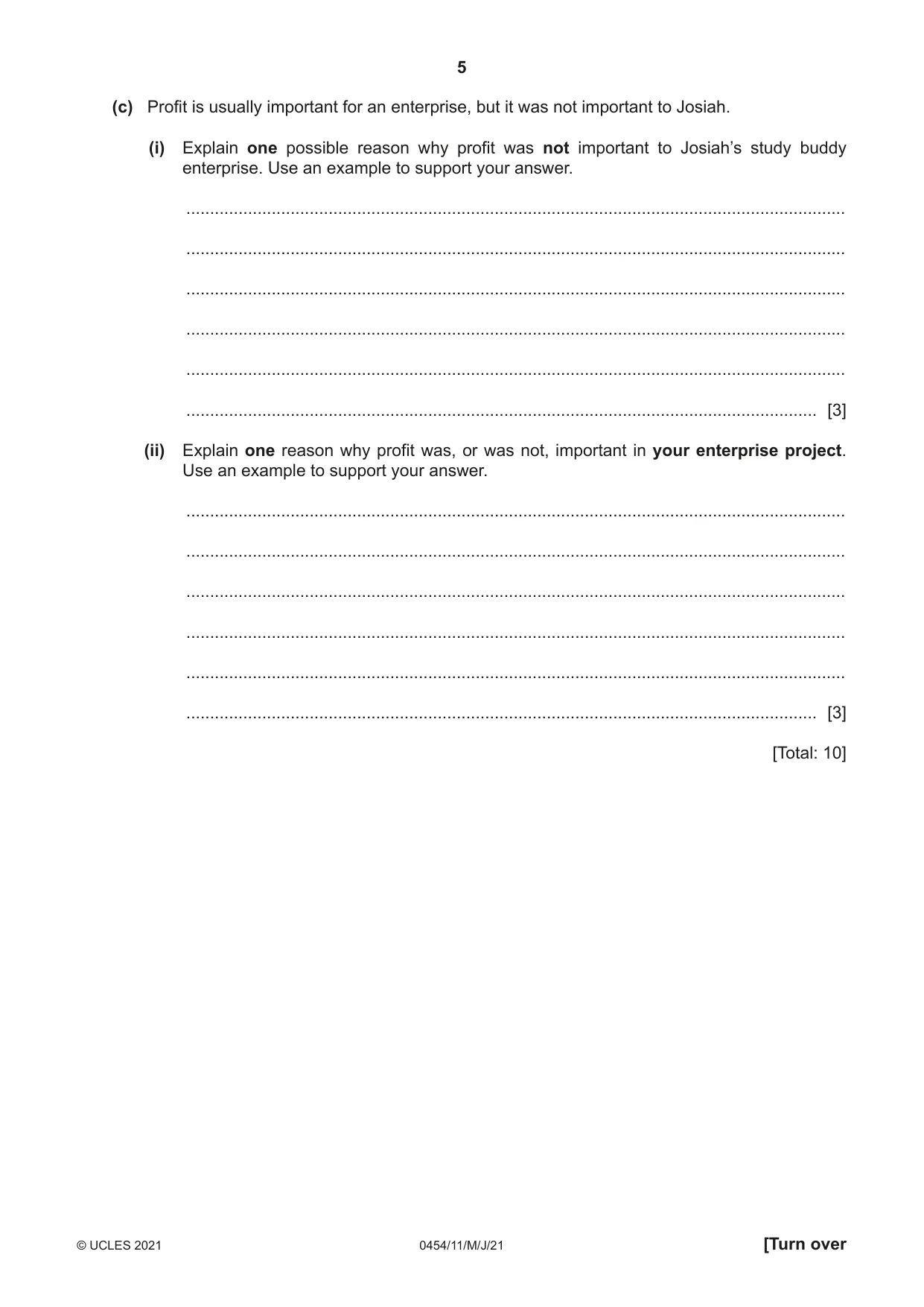 Cambridge IGCSE Enterprise 0454 2021 May/June Paper 1 · Variant 1 question paper, page 5 of 16