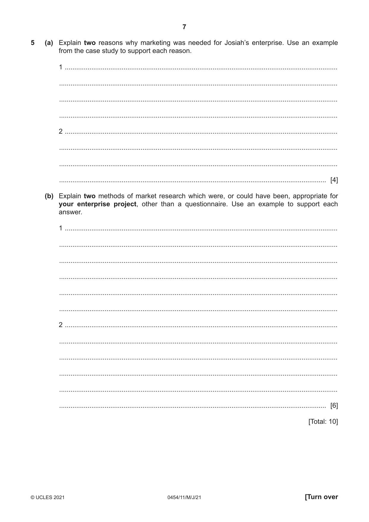 Cambridge IGCSE Enterprise 0454 2021 May/June Paper 1 · Variant 1 question paper, page 7 of 16