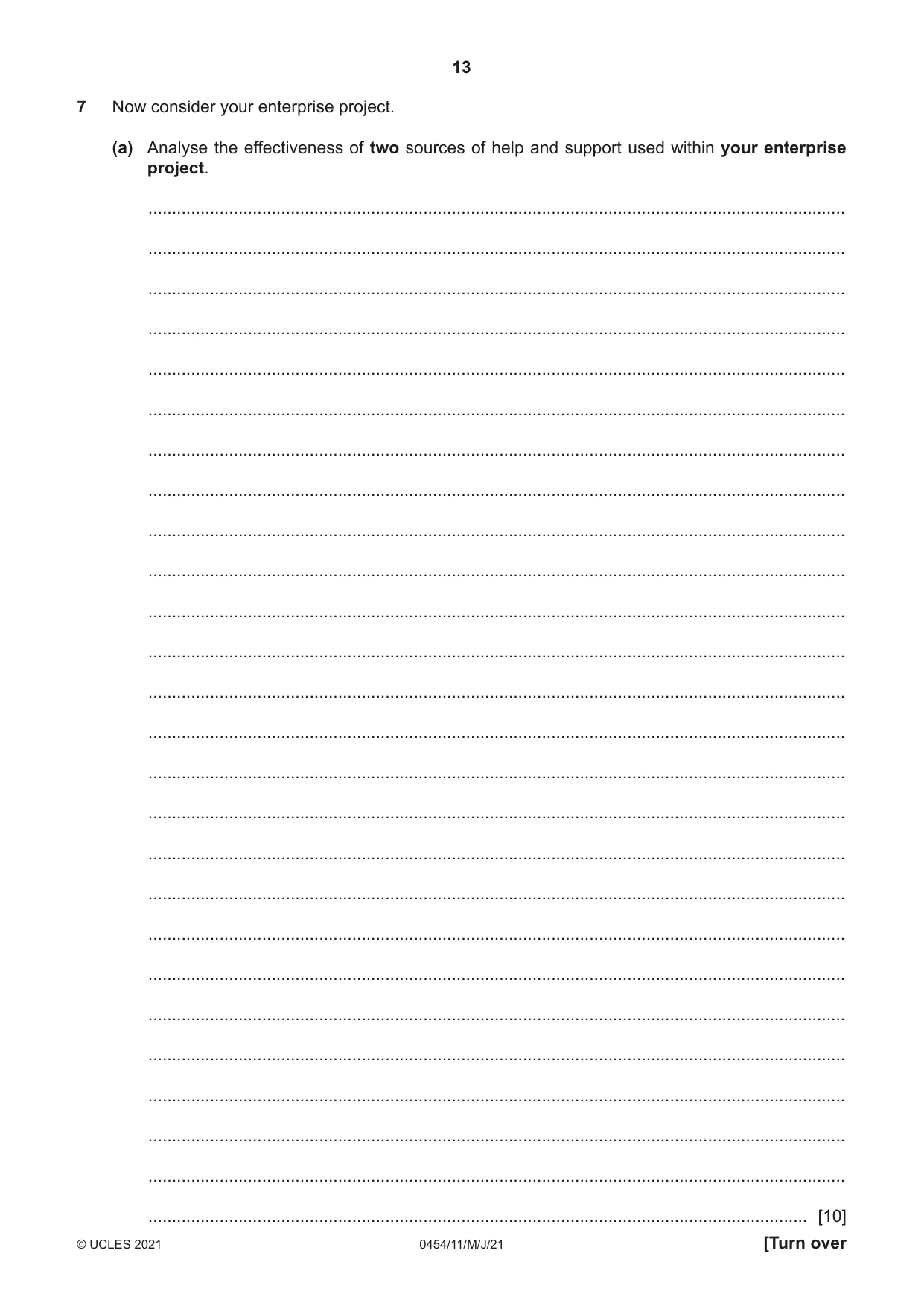 Cambridge IGCSE Enterprise 0454 2021 May/June Paper 1 · Variant 1 question paper, page 13 of 16
