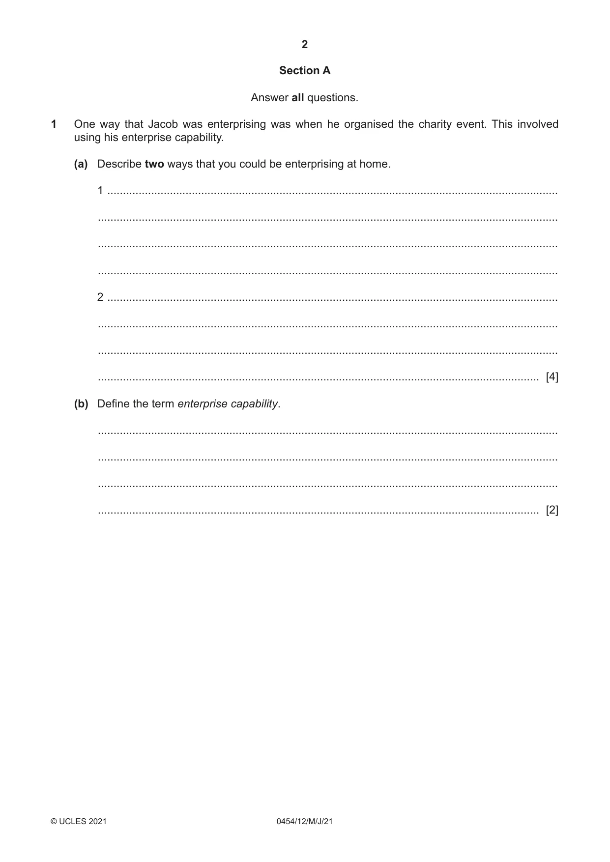 Cambridge IGCSE Enterprise 0454 2021 May/June Paper 1 · Variant 2 question paper, page 2 of 16