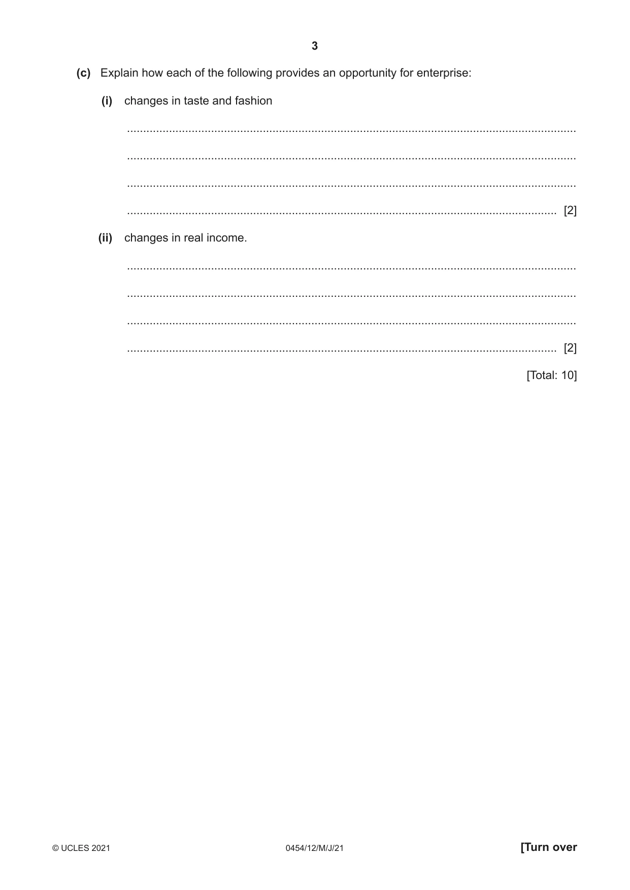Cambridge IGCSE Enterprise 0454 2021 May/June Paper 1 · Variant 2 question paper, page 3 of 16