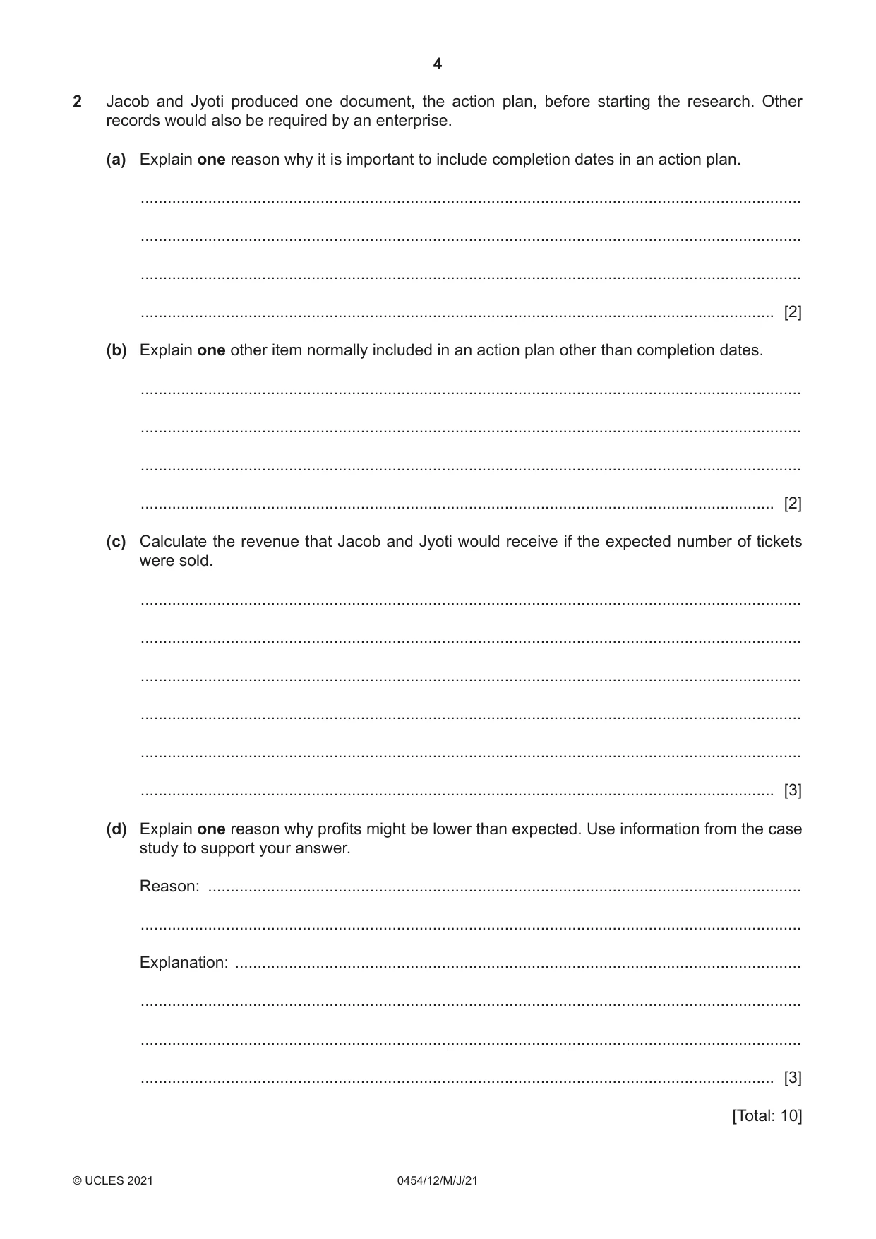 Cambridge IGCSE Enterprise 0454 2021 May/June Paper 1 · Variant 2 question paper, page 4 of 16
