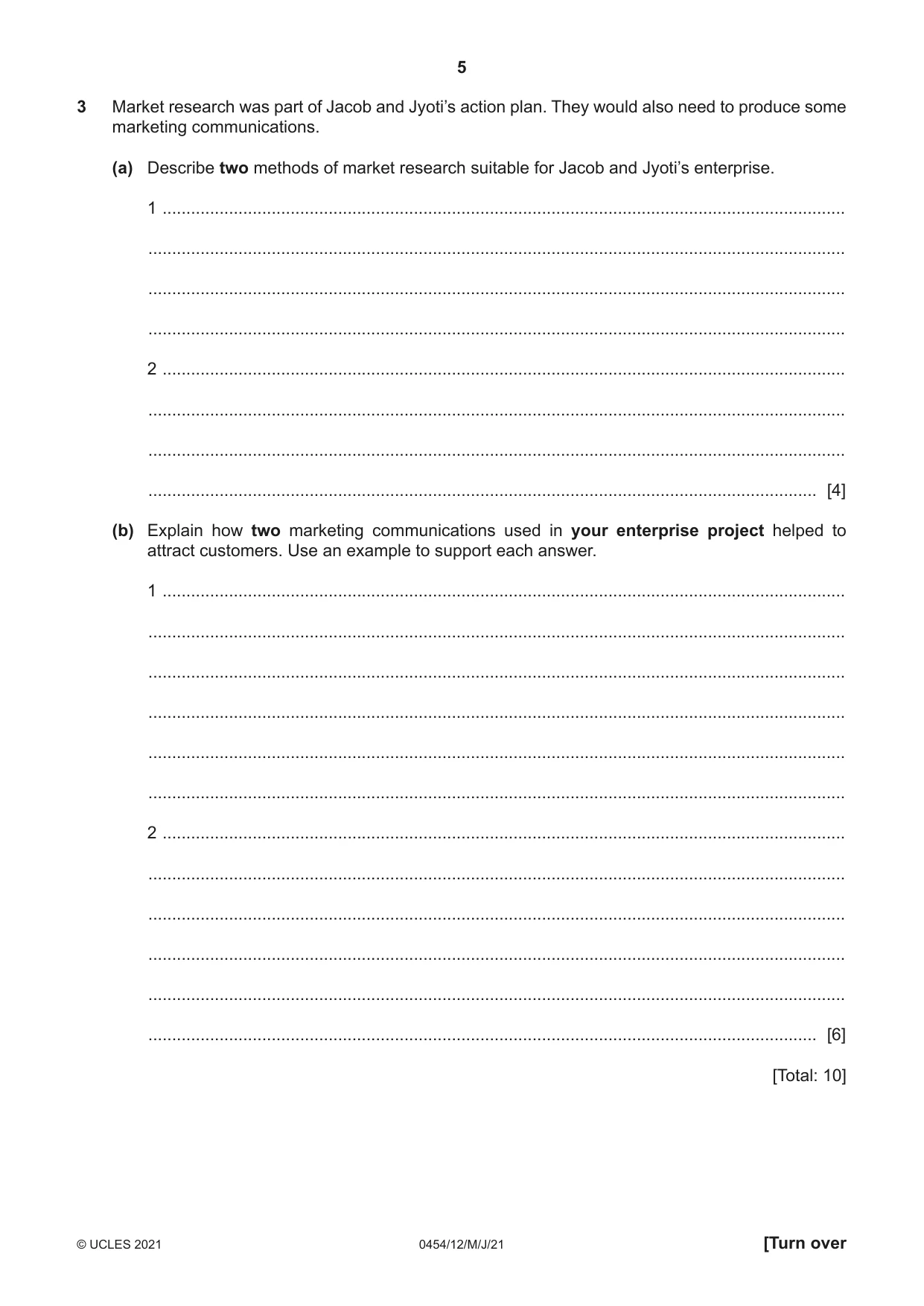 Cambridge IGCSE Enterprise 0454 2021 May/June Paper 1 · Variant 2 question paper, page 5 of 16