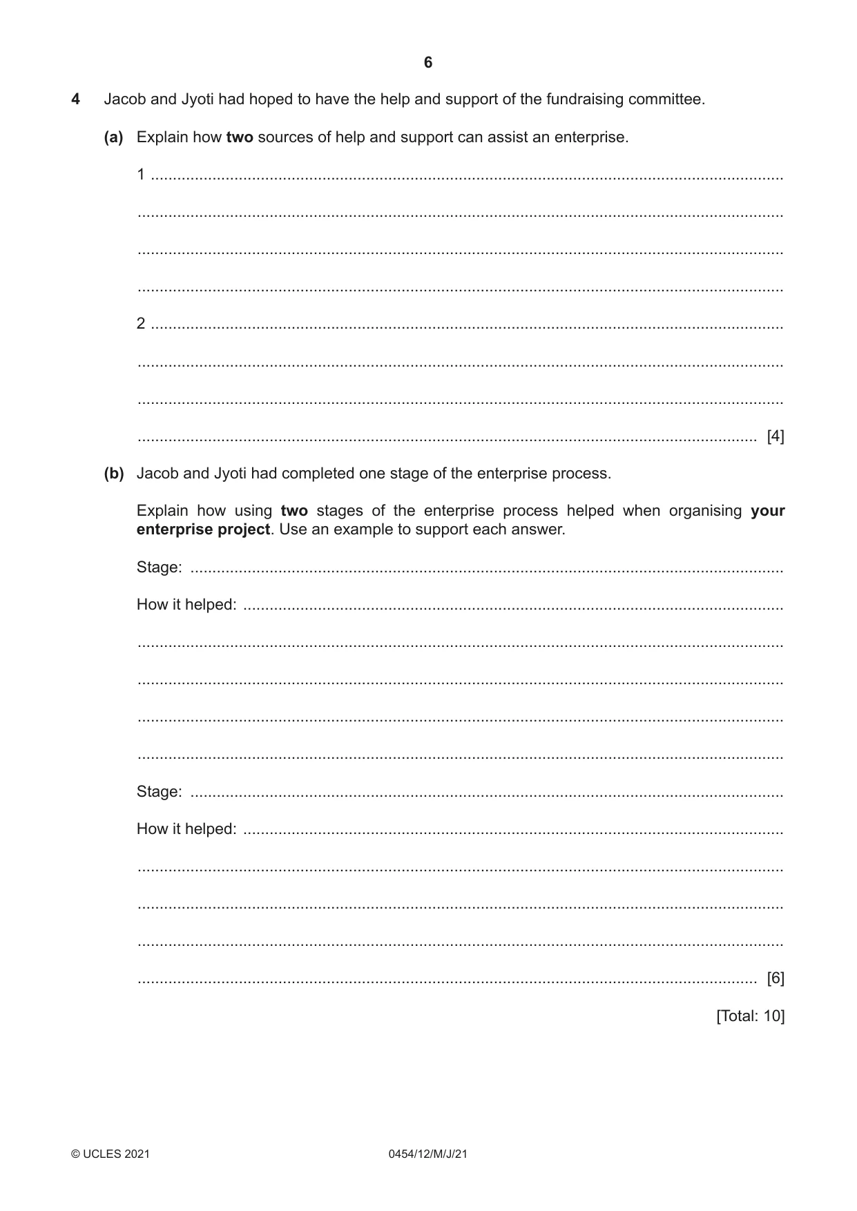 Cambridge IGCSE Enterprise 0454 2021 May/June Paper 1 · Variant 2 question paper, page 6 of 16
