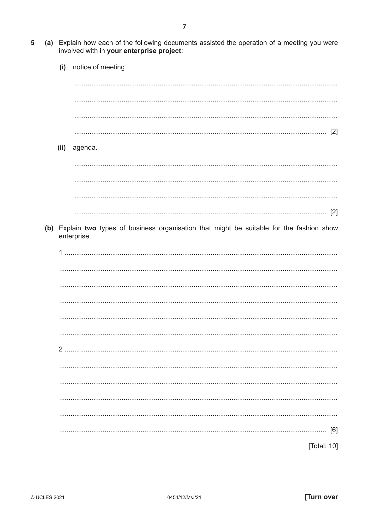Cambridge IGCSE Enterprise 0454 2021 May/June Paper 1 · Variant 2 question paper, page 7 of 16