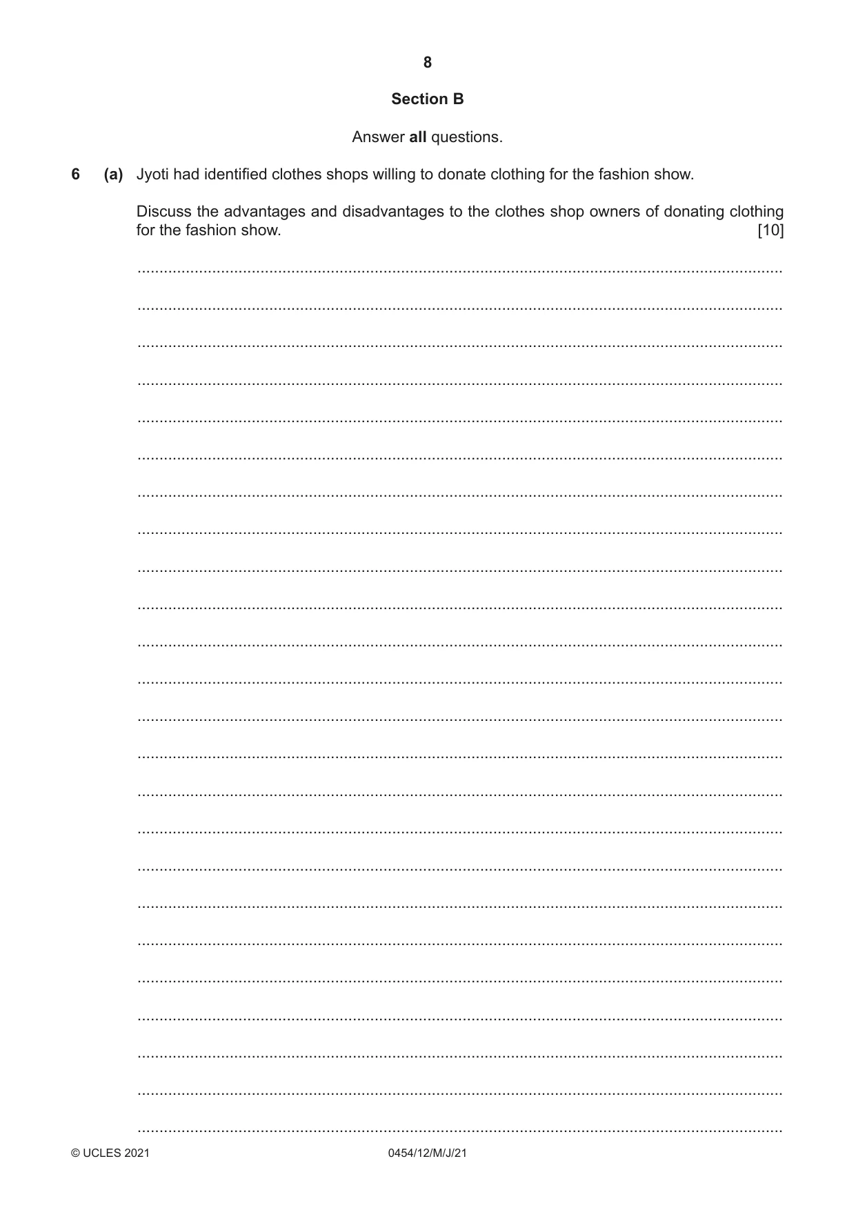 Cambridge IGCSE Enterprise 0454 2021 May/June Paper 1 · Variant 2 question paper, page 8 of 16
