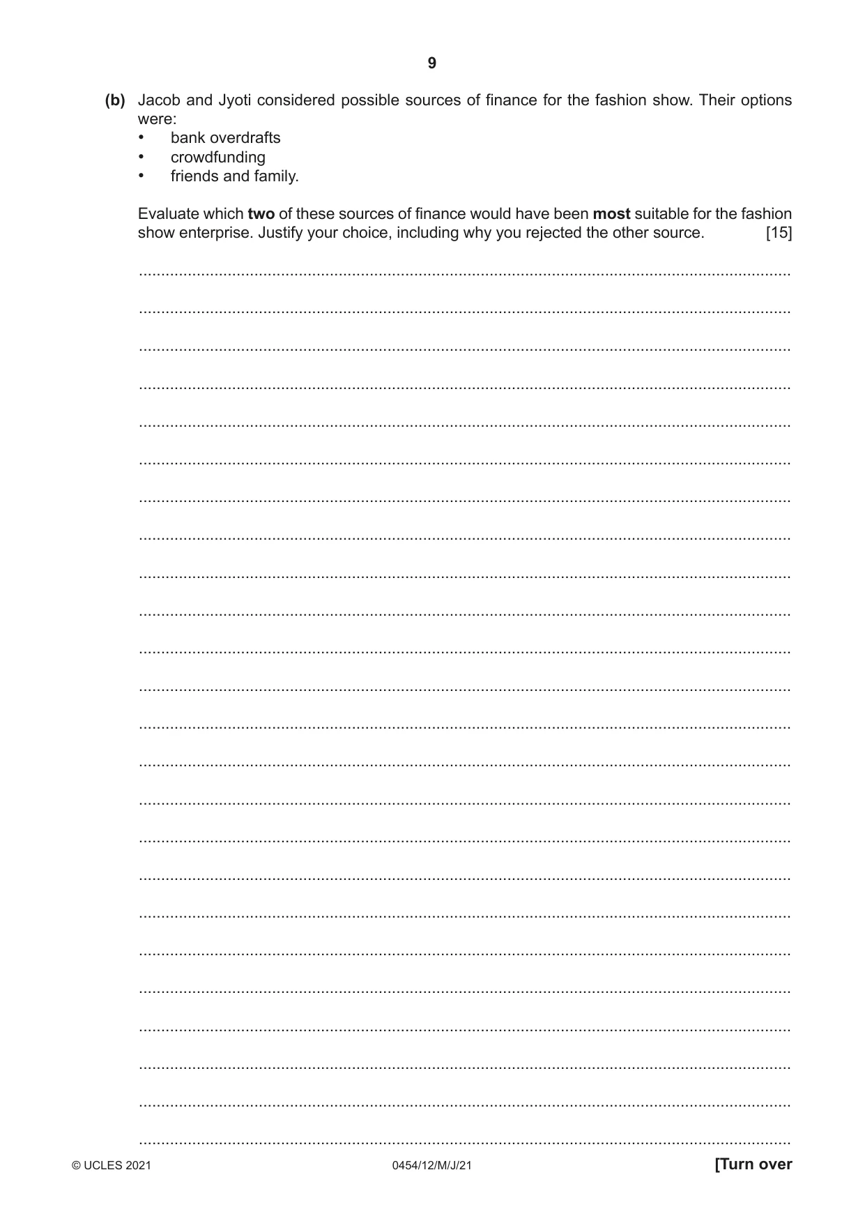 Cambridge IGCSE Enterprise 0454 2021 May/June Paper 1 · Variant 2 question paper, page 9 of 16