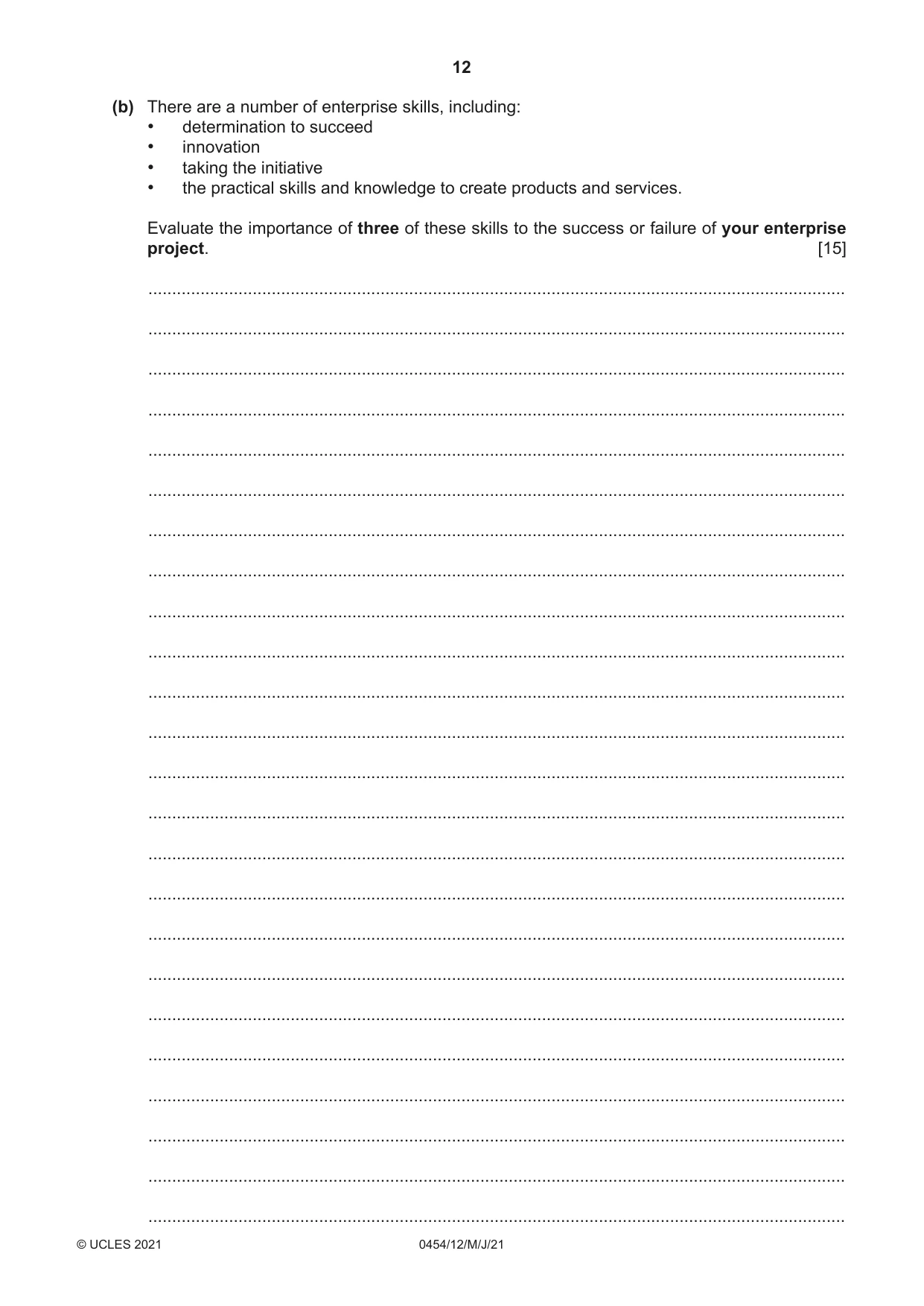 Cambridge IGCSE Enterprise 0454 2021 May/June Paper 1 · Variant 2 question paper, page 12 of 16