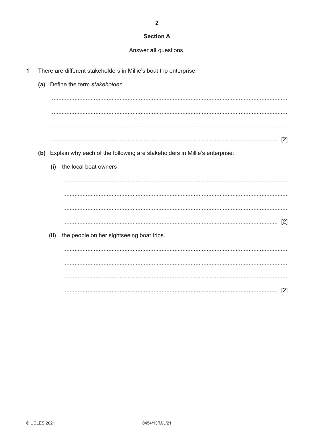 Cambridge IGCSE Enterprise 0454 2021 May/June Paper 1 · Variant 3 question paper, page 2 of 16
