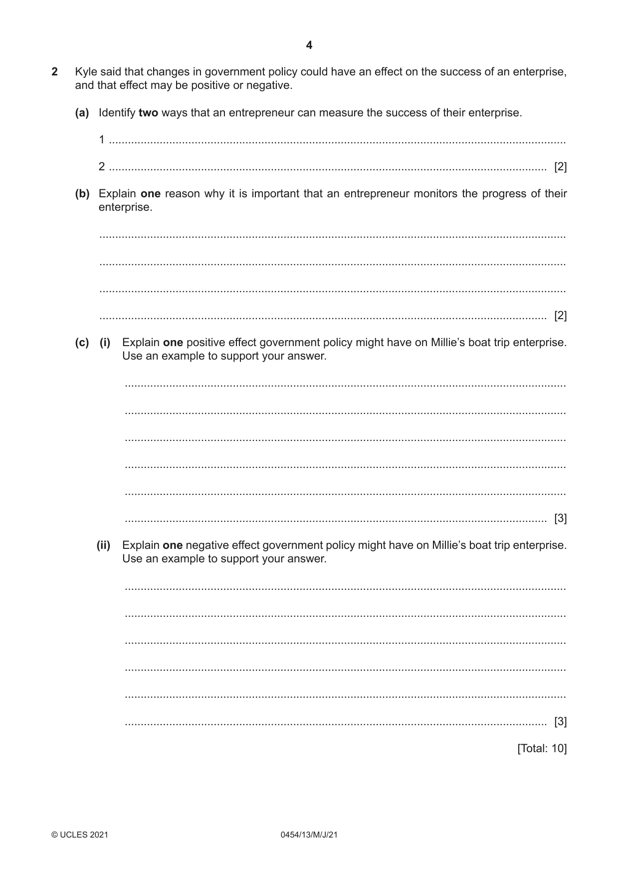 Cambridge IGCSE Enterprise 0454 2021 May/June Paper 1 · Variant 3 question paper, page 4 of 16