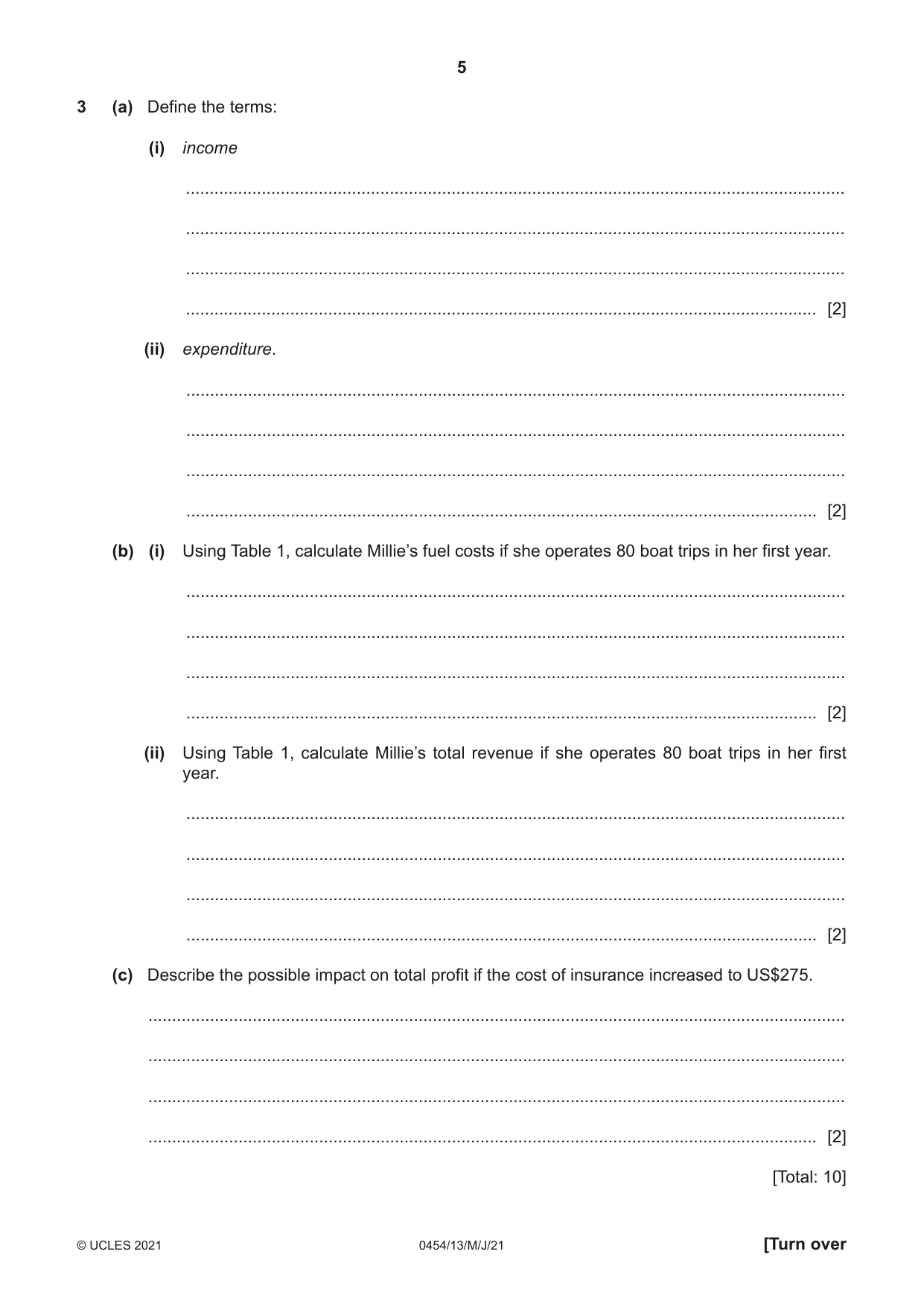 Cambridge IGCSE Enterprise 0454 2021 May/June Paper 1 · Variant 3 question paper, page 5 of 16